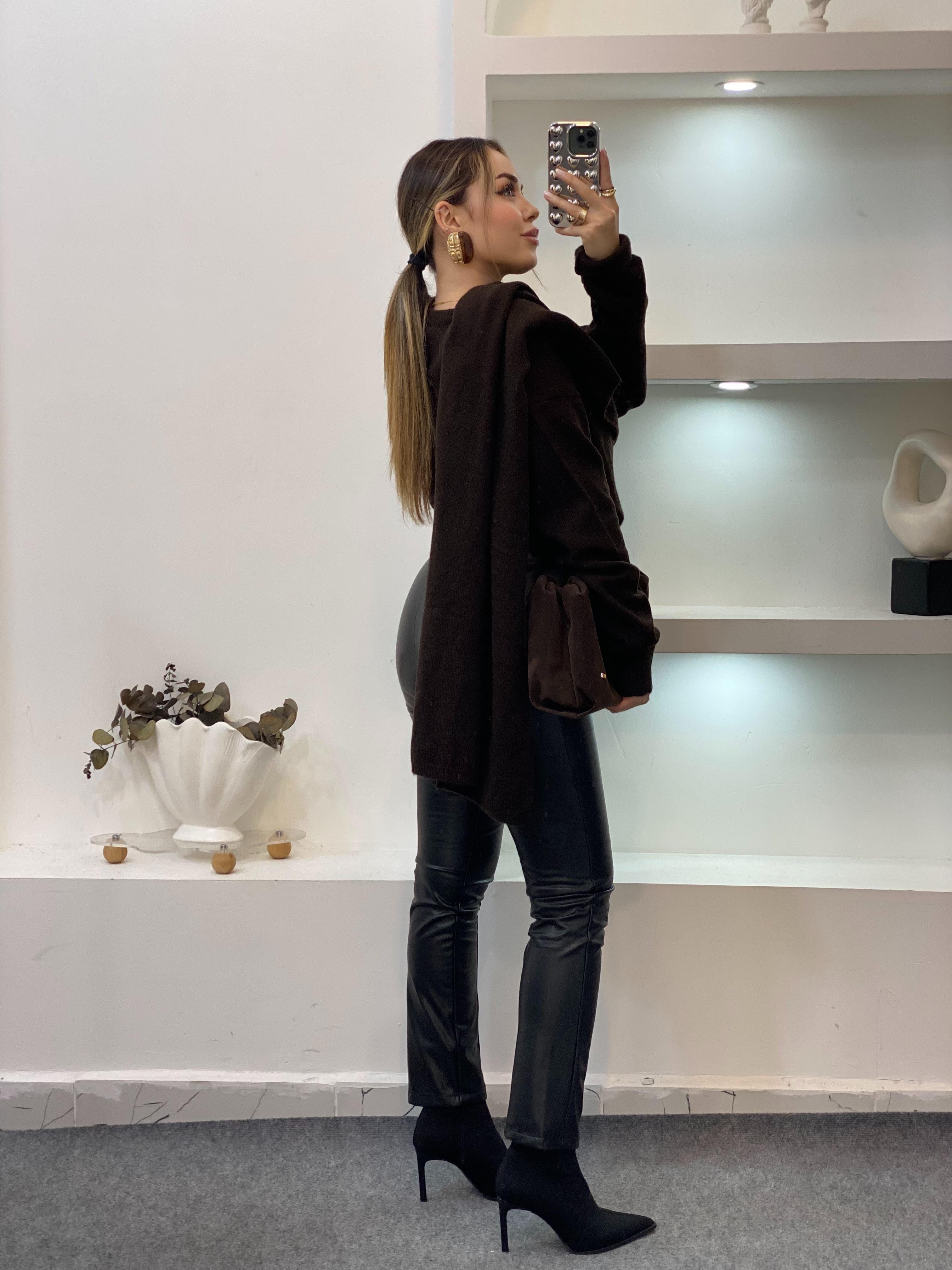 Acı Kahve Şal Detaylı Premium Kalite Kazak