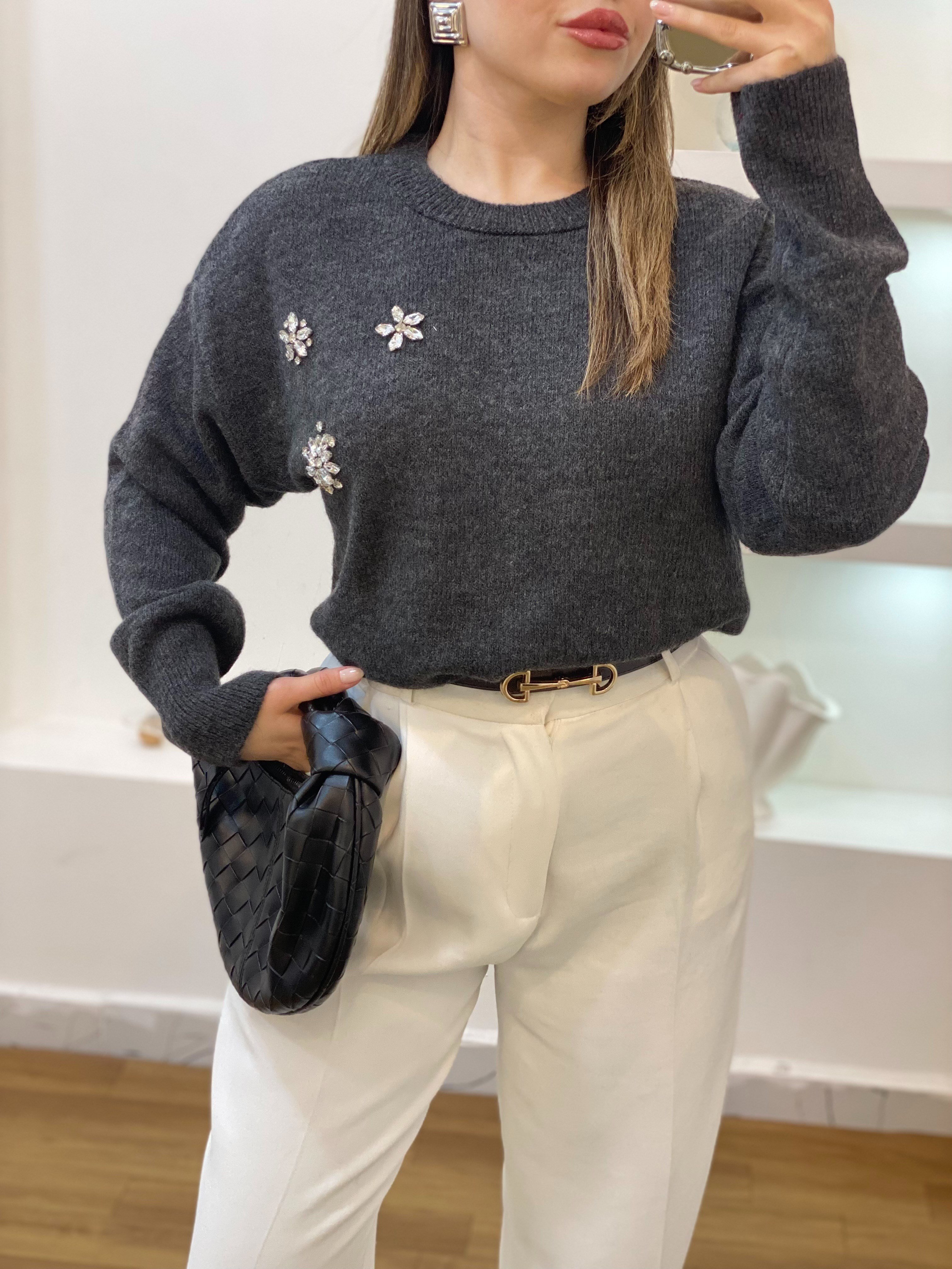 Antrasit Taşlı Model Triko Kazak