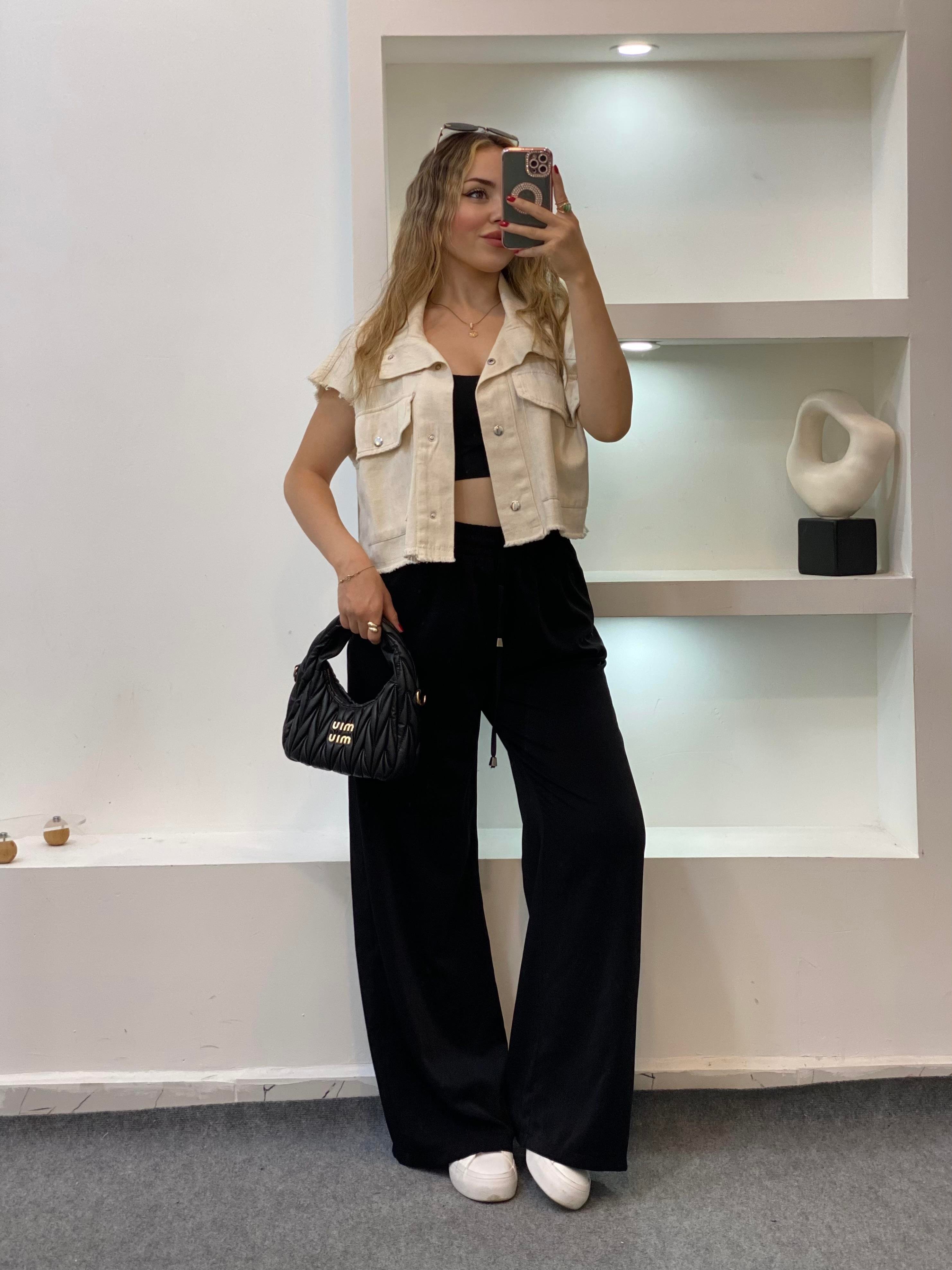 Bej Cepli Model Gabardin Yelek