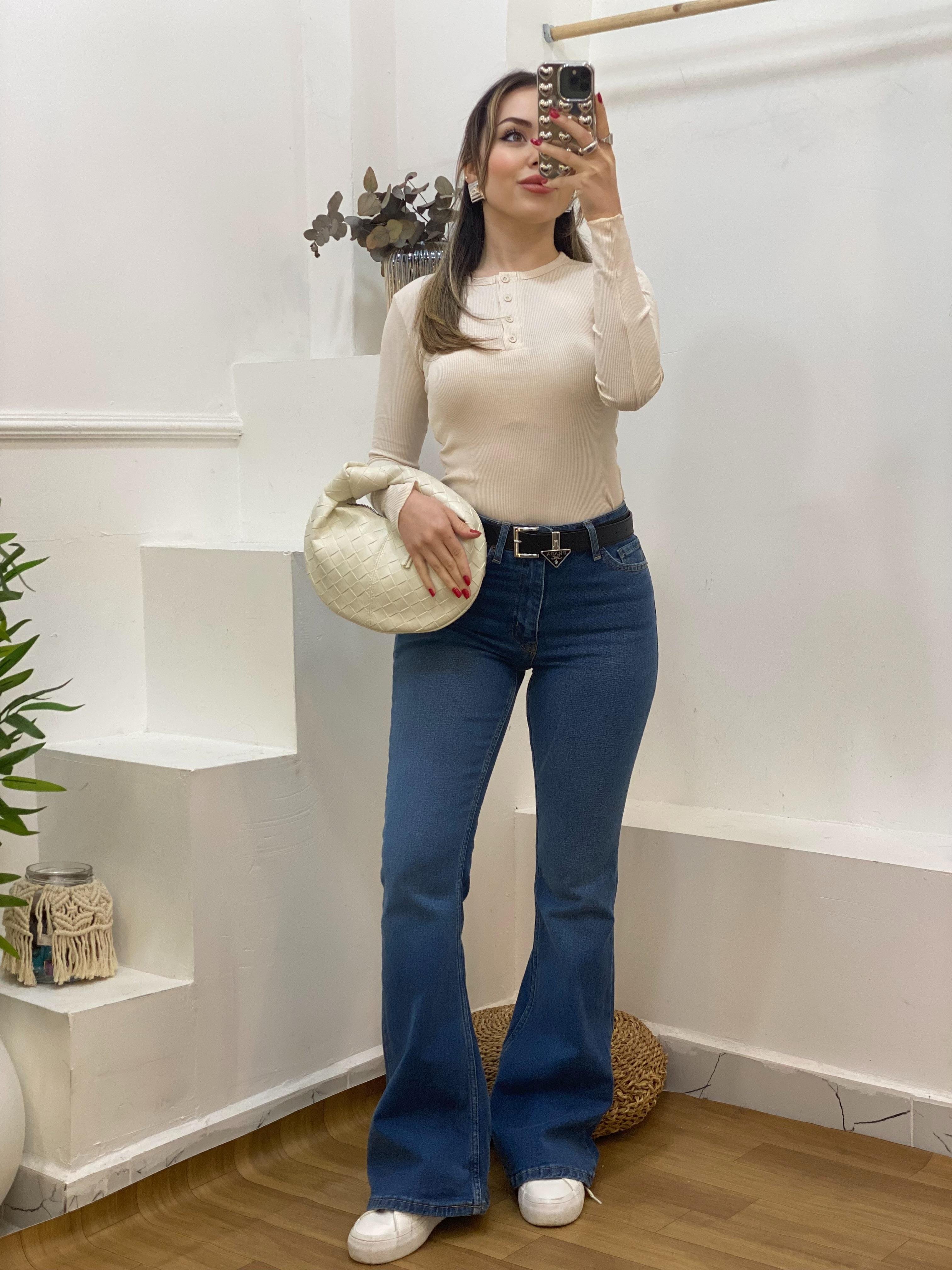 Bej Düğmeli Fitilli Basic Bluz