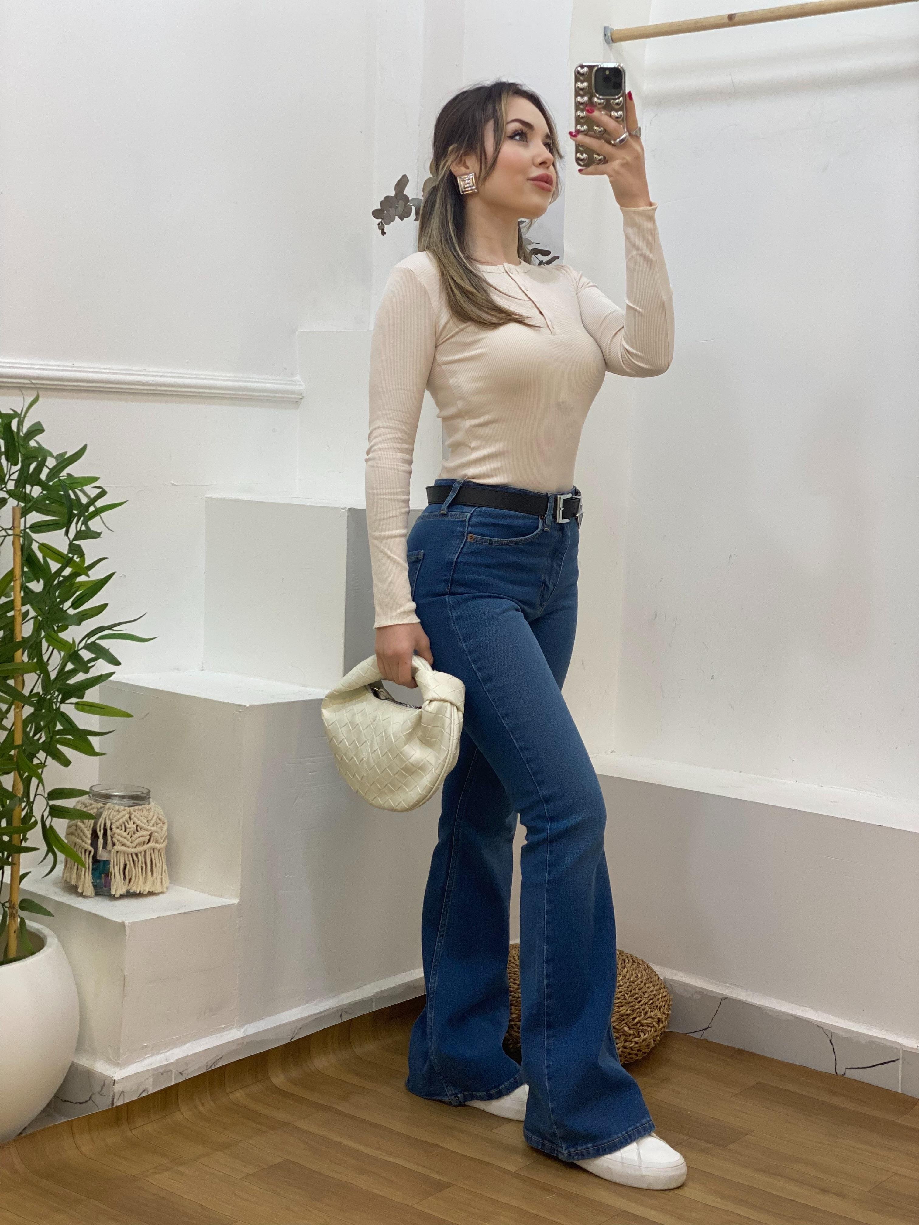 Bej Düğmeli Fitilli Basic Bluz