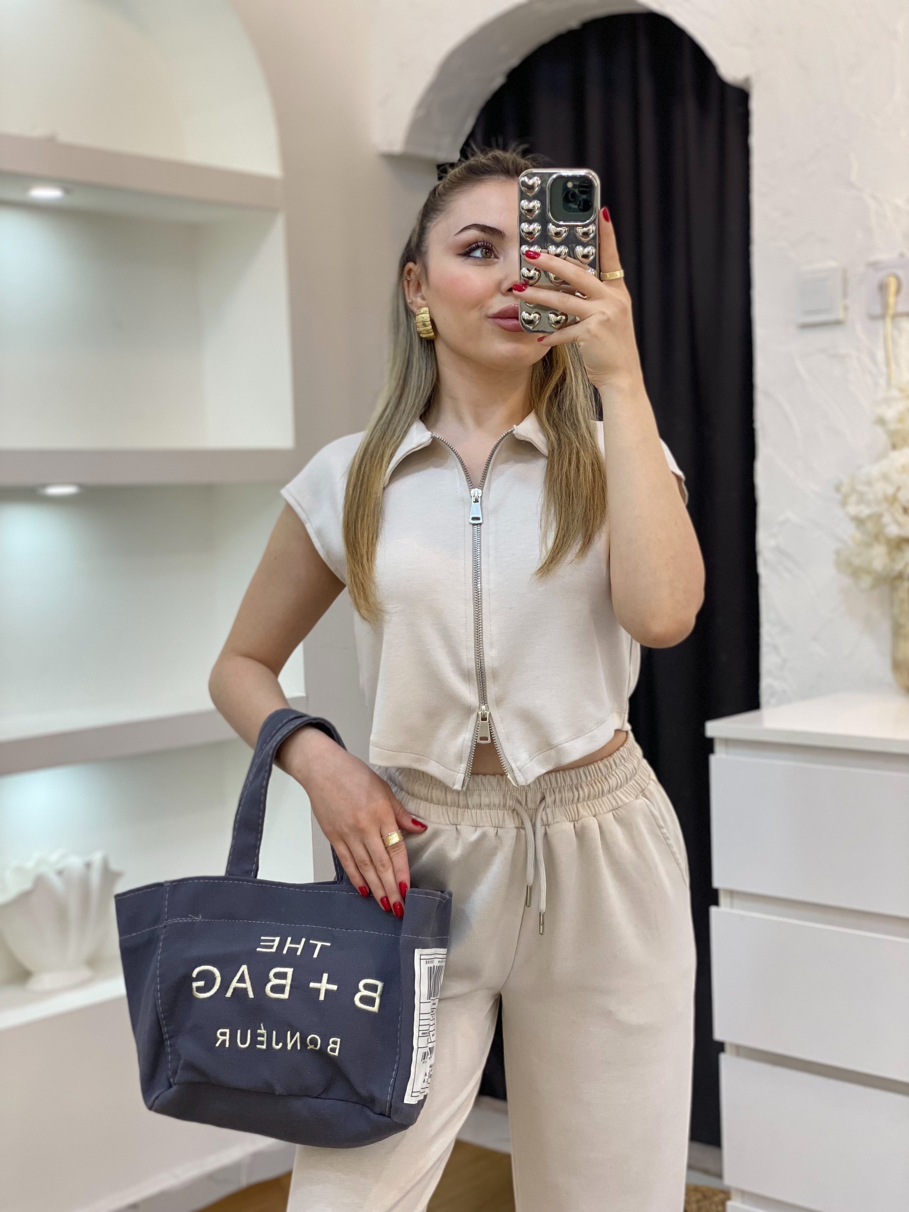 Bej Fermuarlı Model Modal Takım