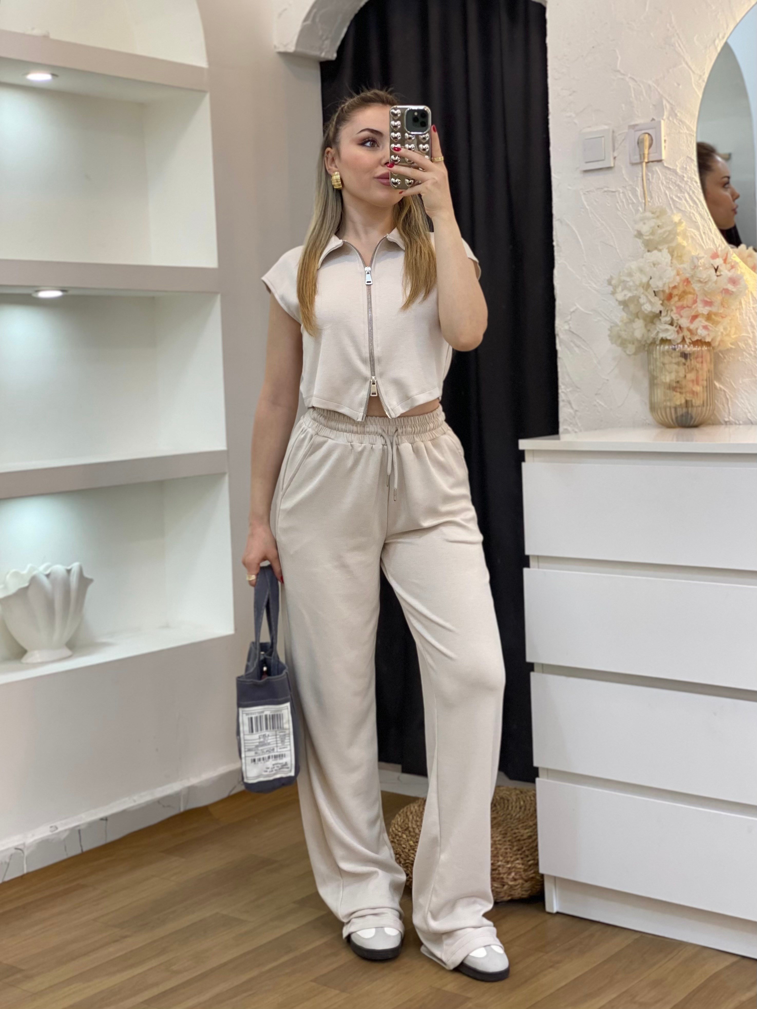 Bej Fermuarlı Model Modal Takım
