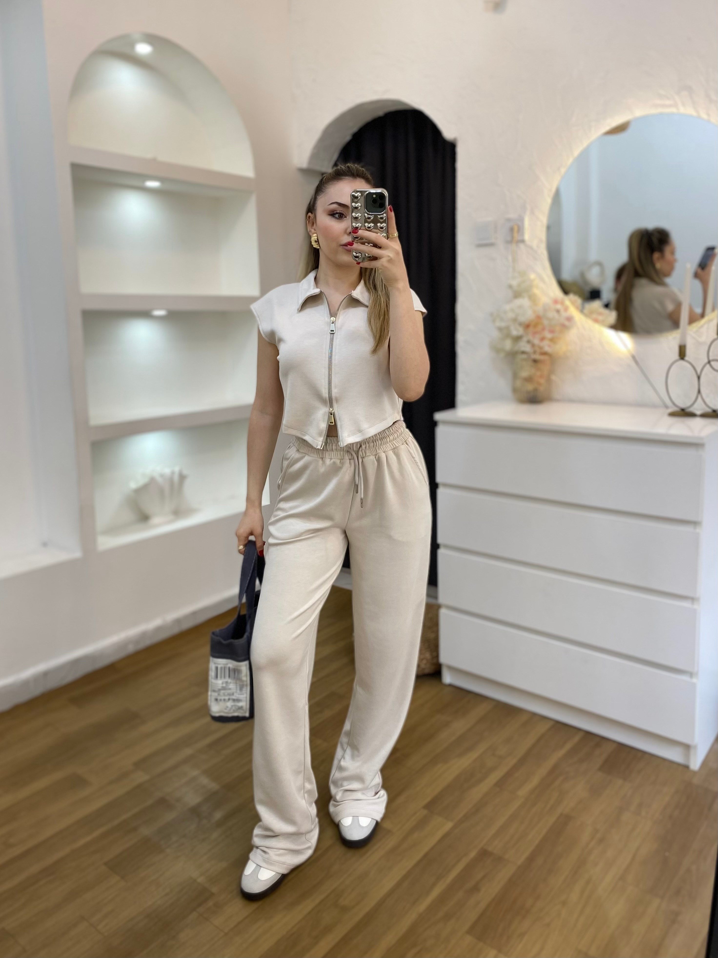 Bej Fermuarlı Model Modal Takım