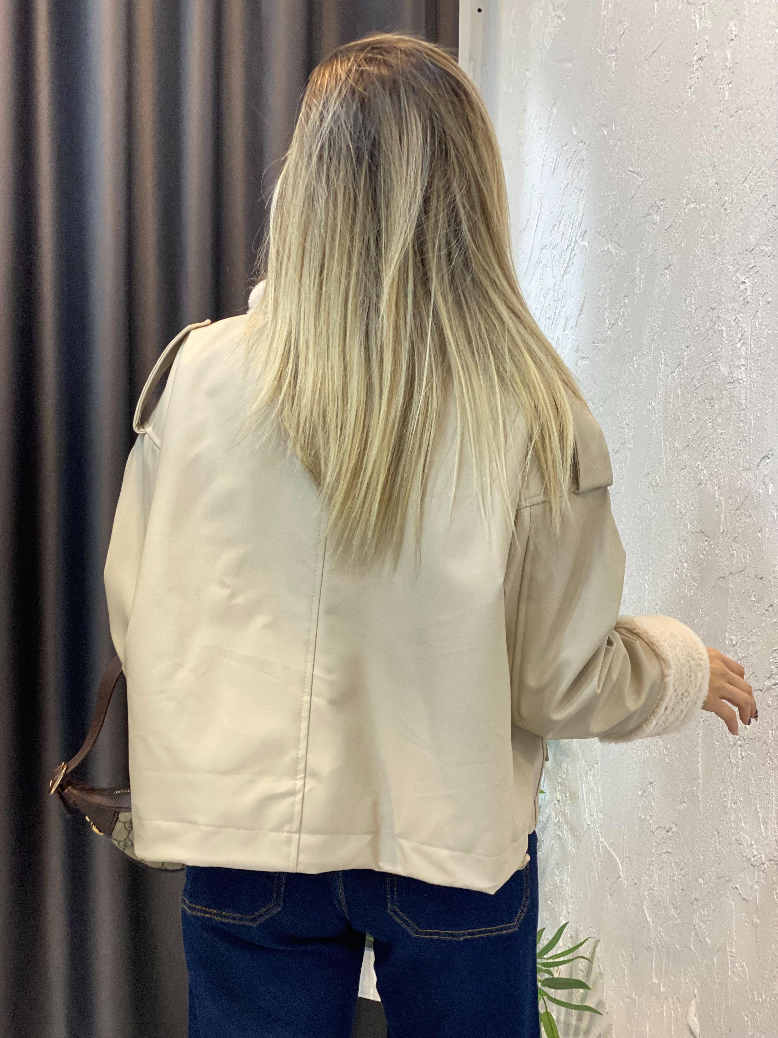 Bej İçi Full Kürklü Deri Mont 