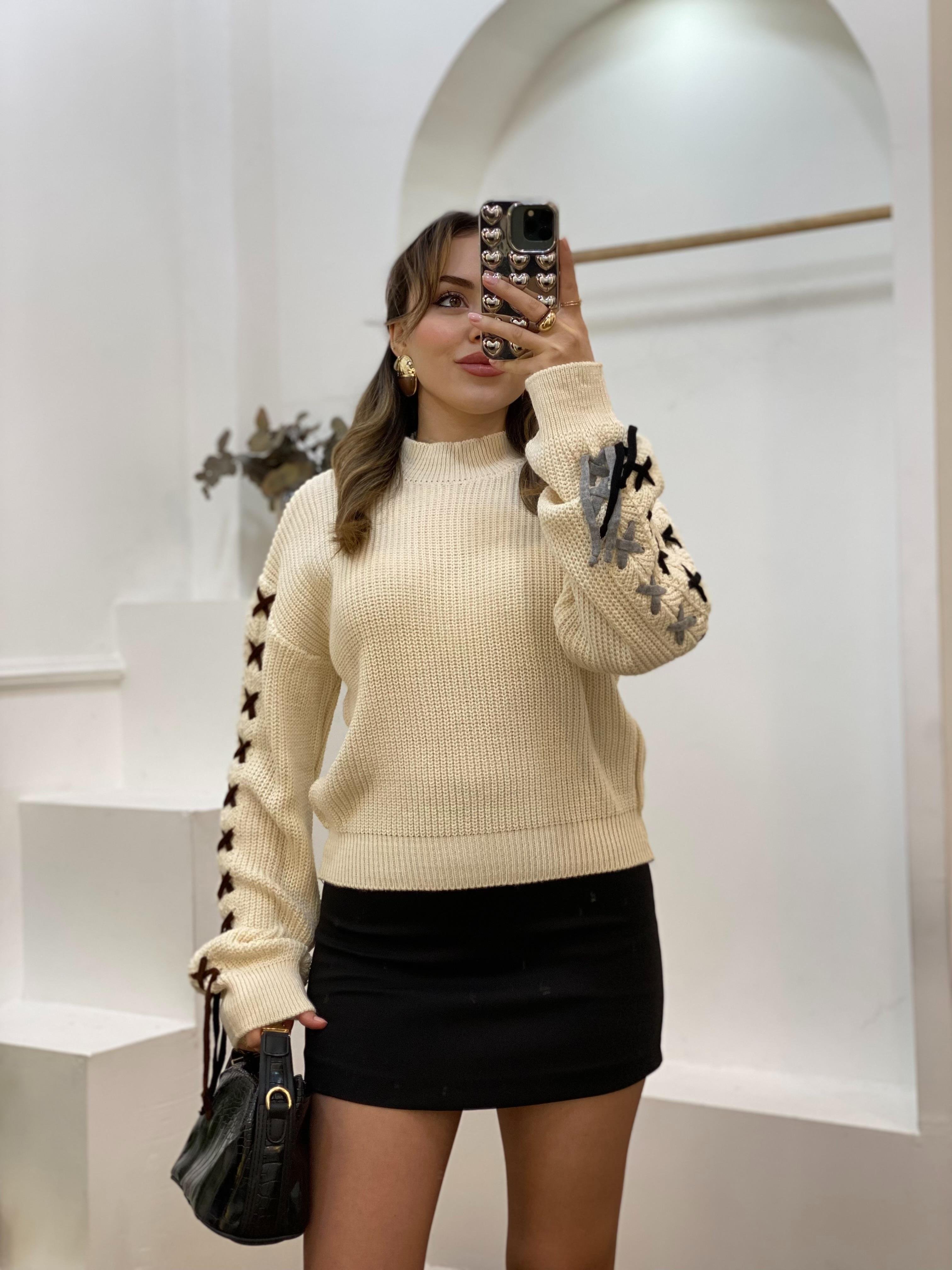 Bej Kolları Dikişli Model Kazak