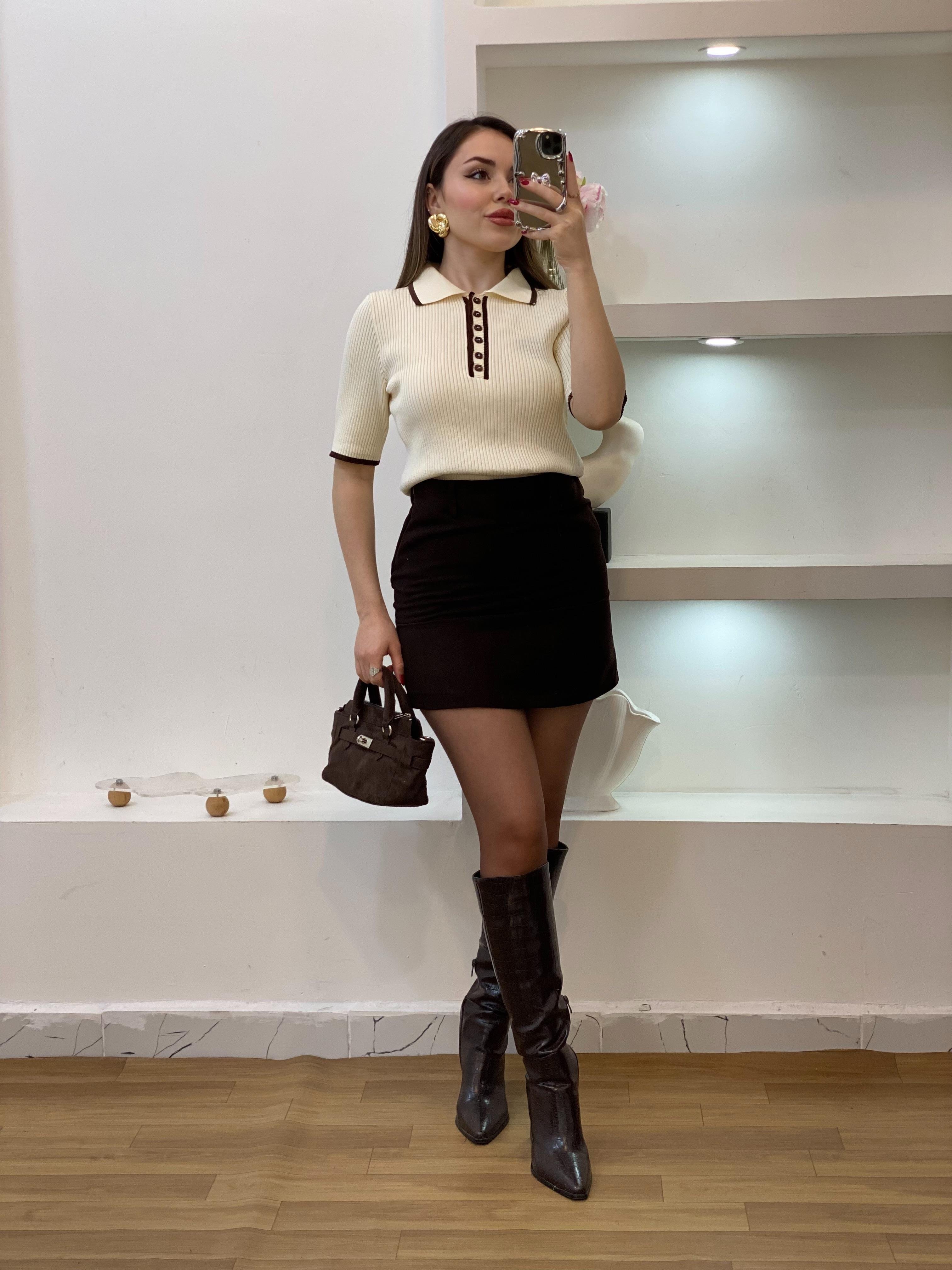 Bej Polo Yaka Elit Triko Bluz