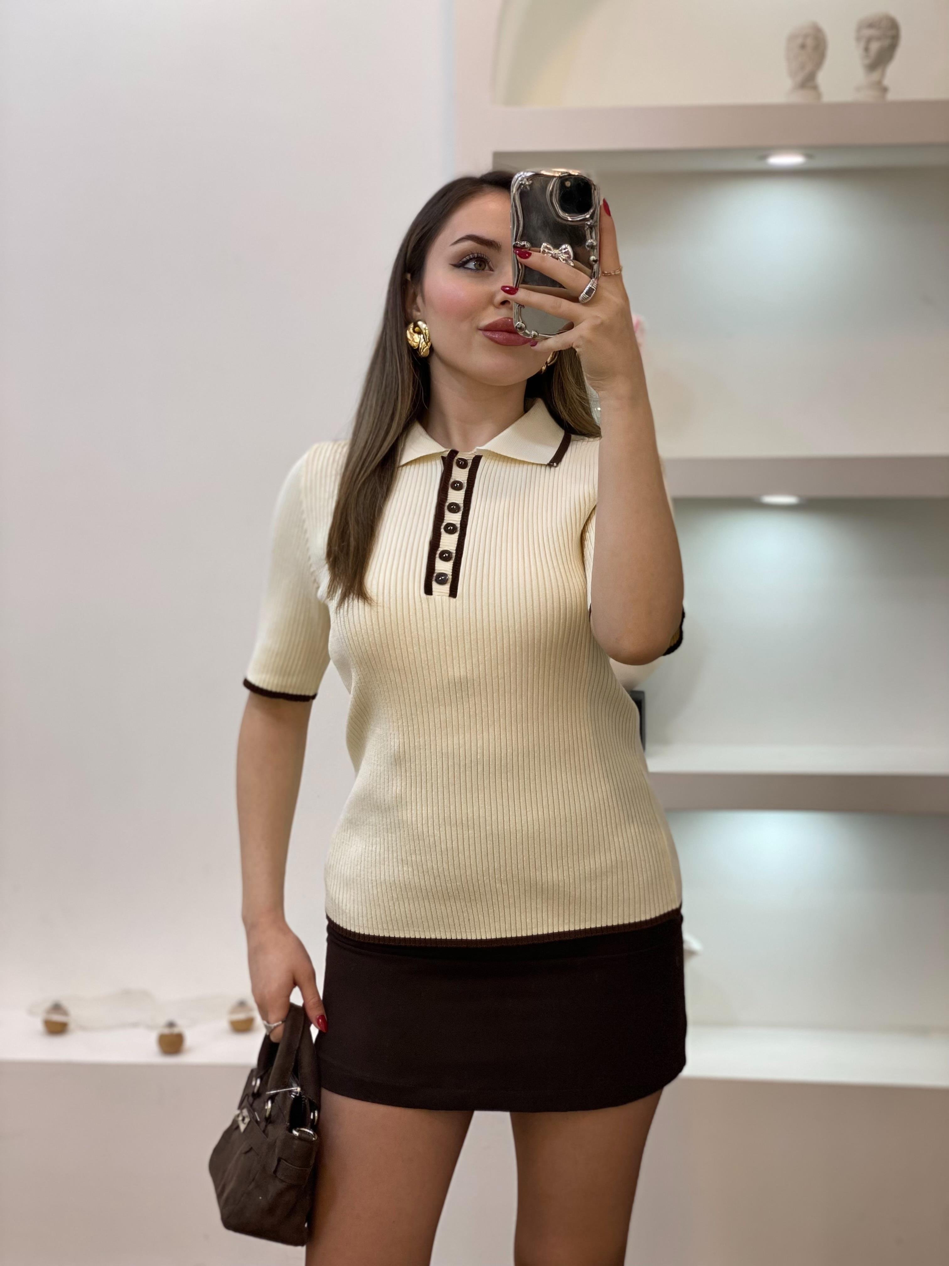 Bej Polo Yaka Elit Triko Bluz