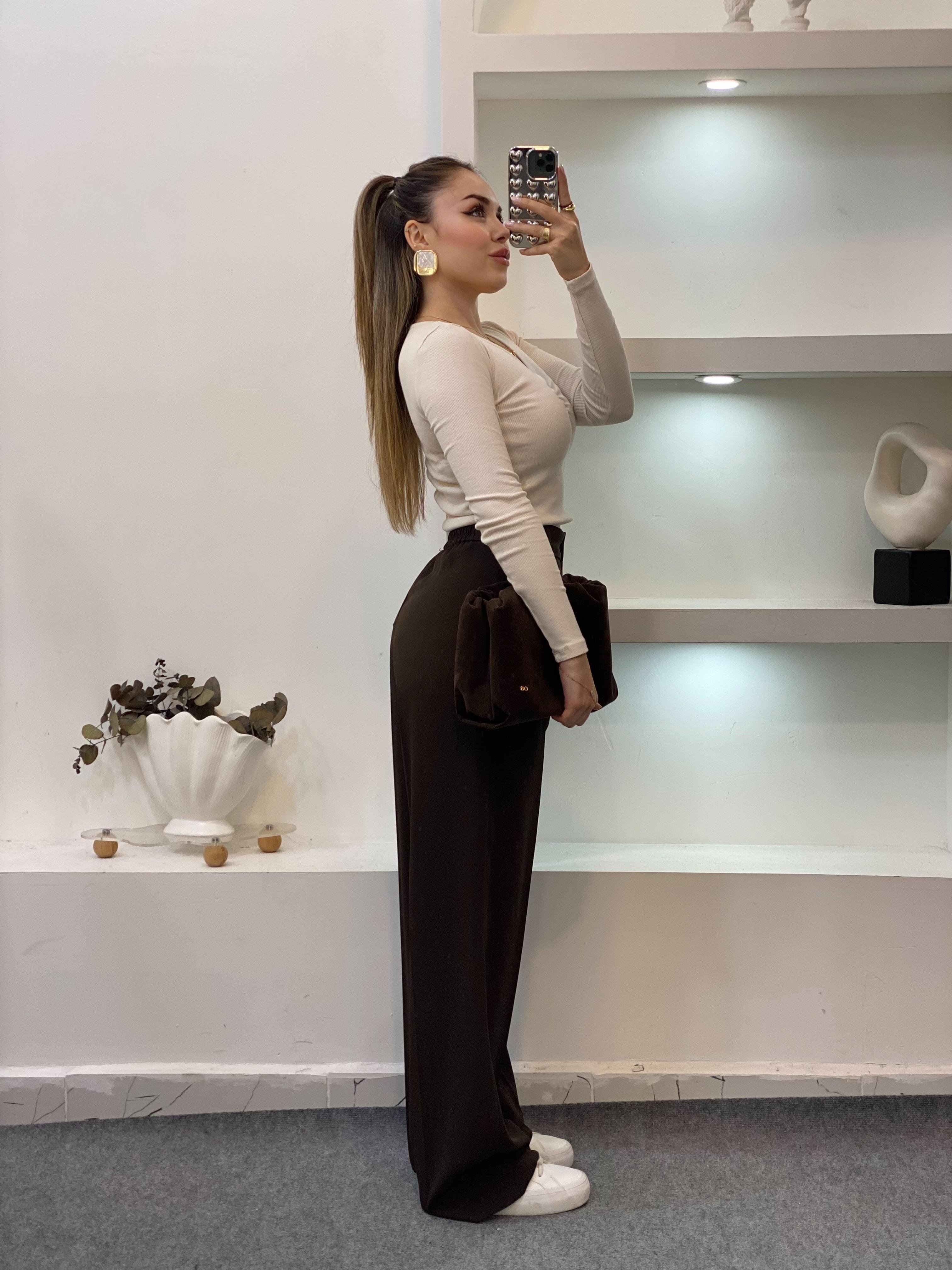 Bej Yaka Büzgülü Fitilli Basic Bluz