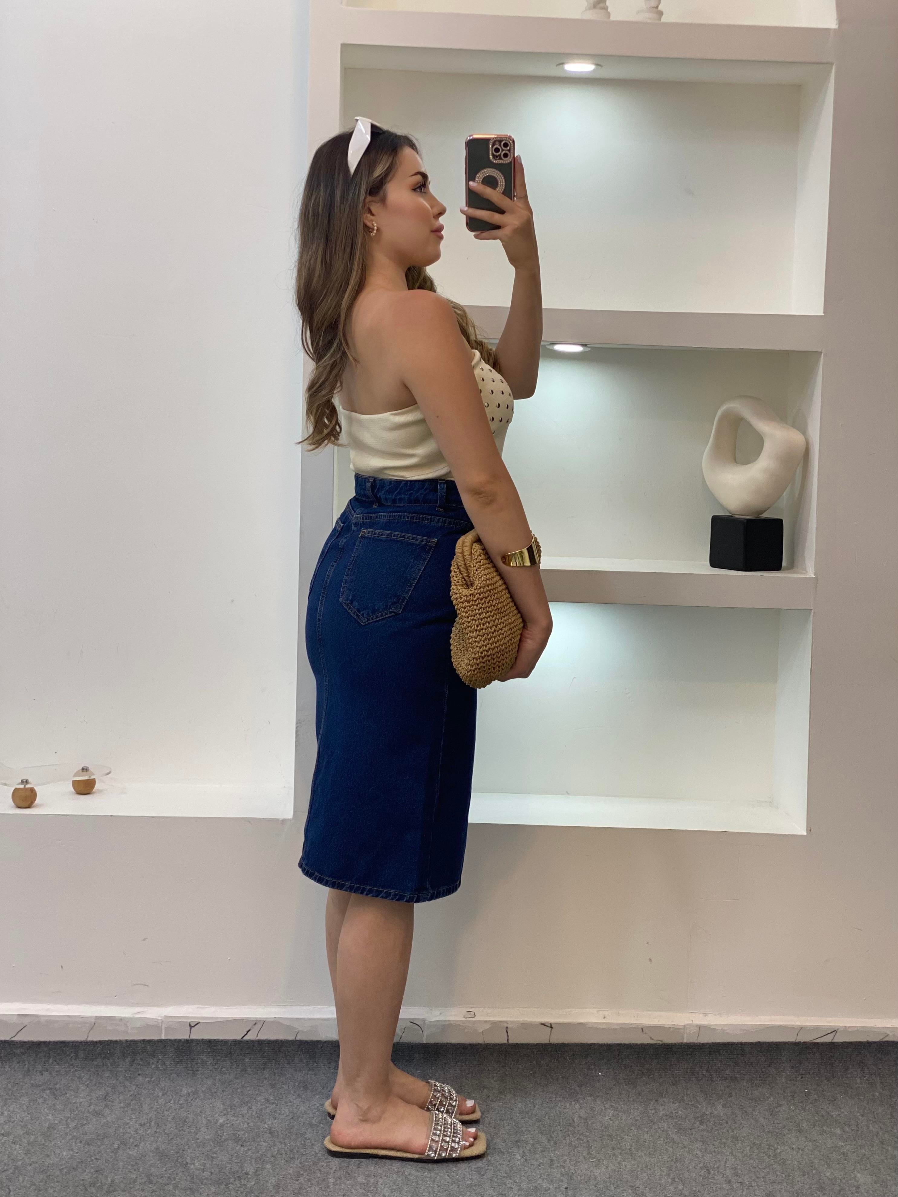 Bej Zımbalı Straplez Triko Bluz