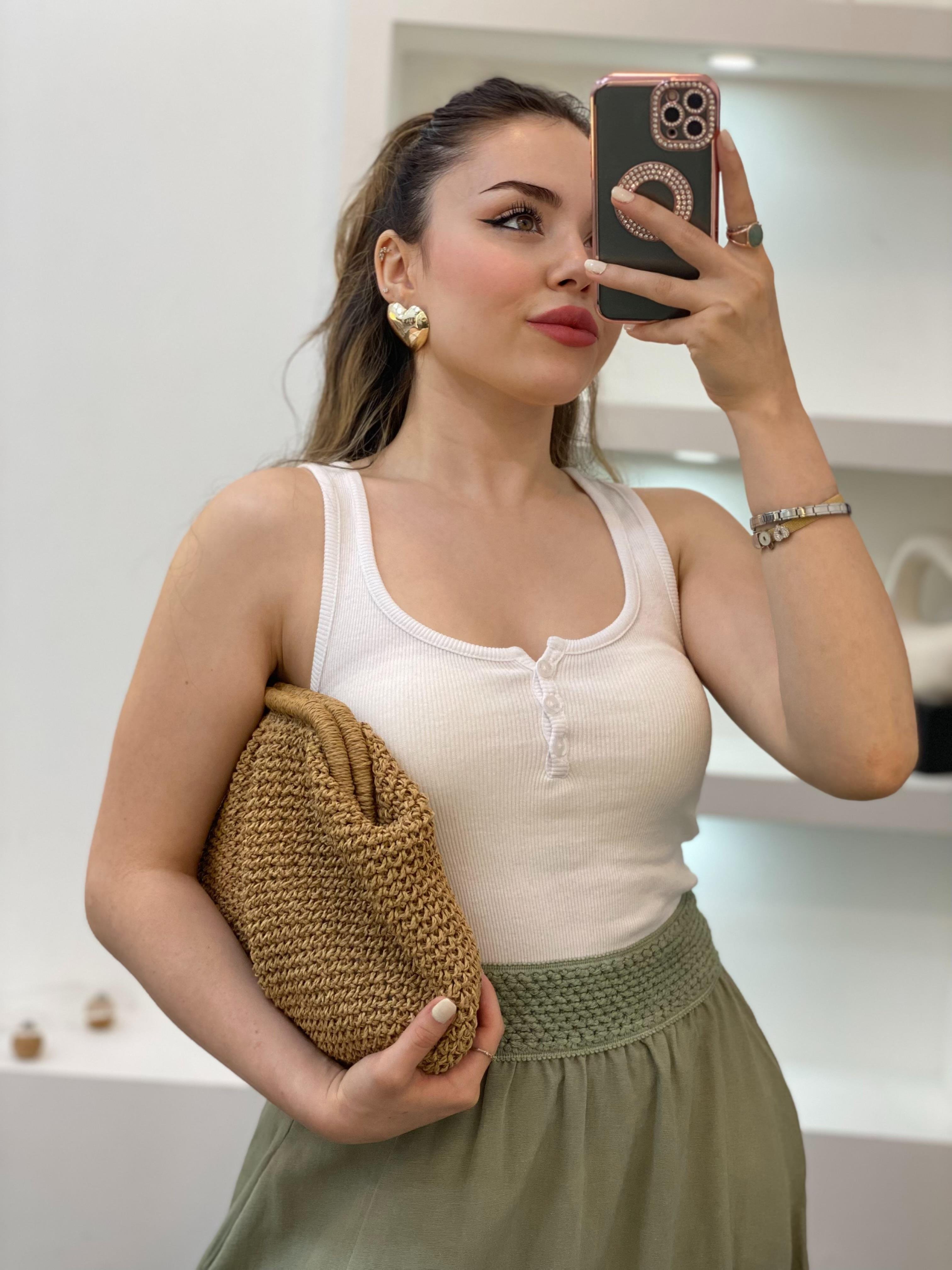 Beyaz Düğmeli Fitilli Basic Bluz