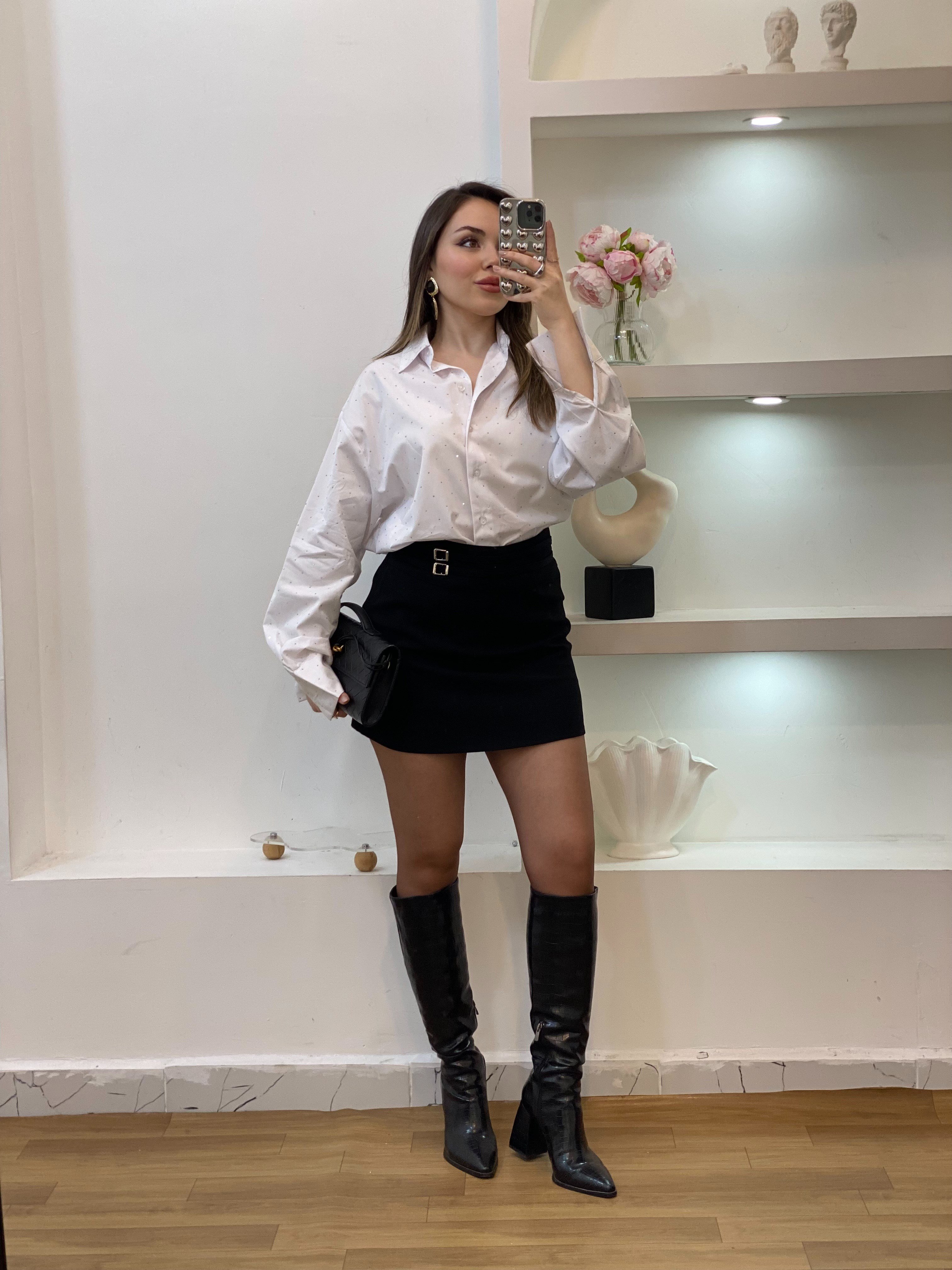 Beyaz Full Taşlı Premium Kalite Gömlek 