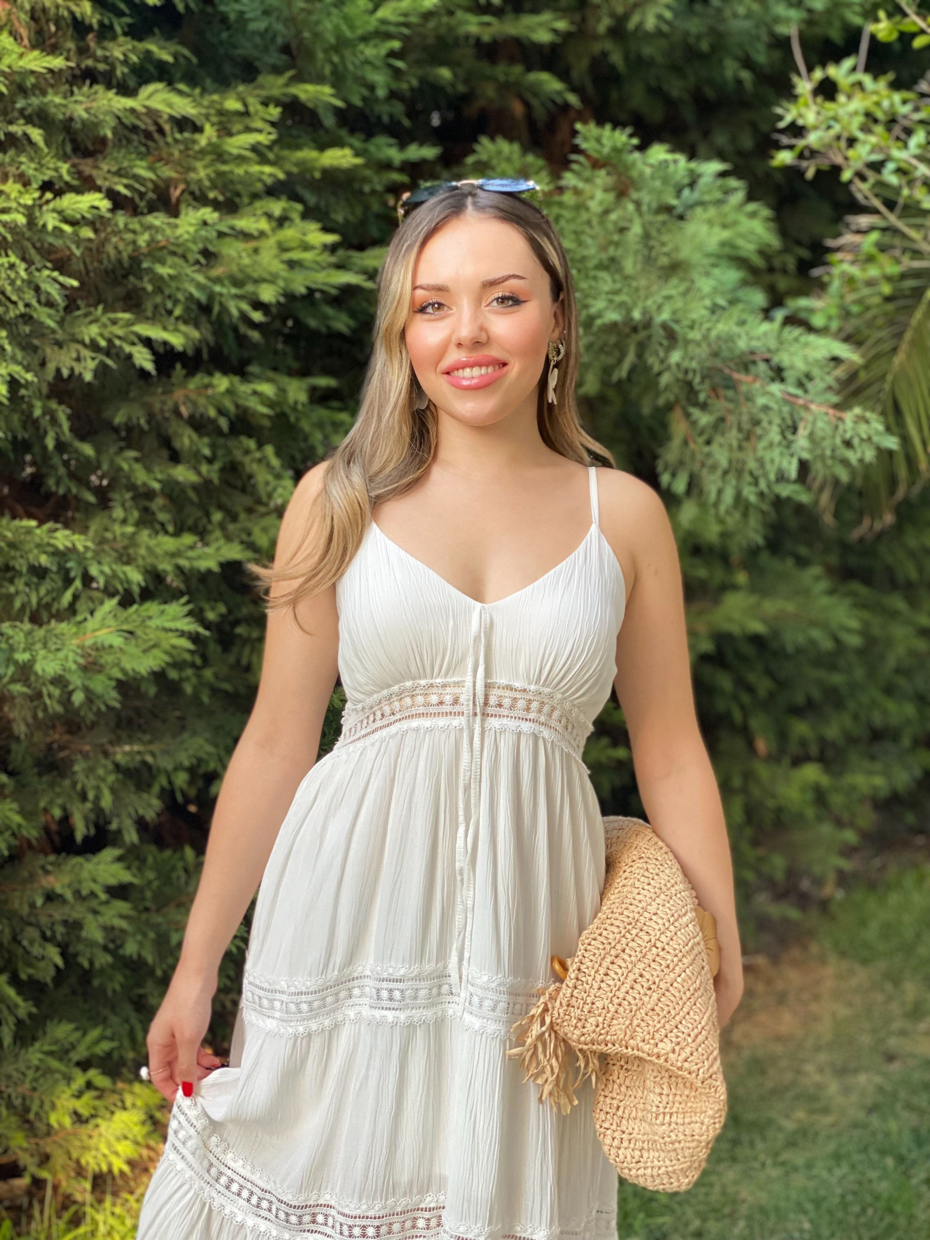 Beyaz İp Askılı Nora Elbise 