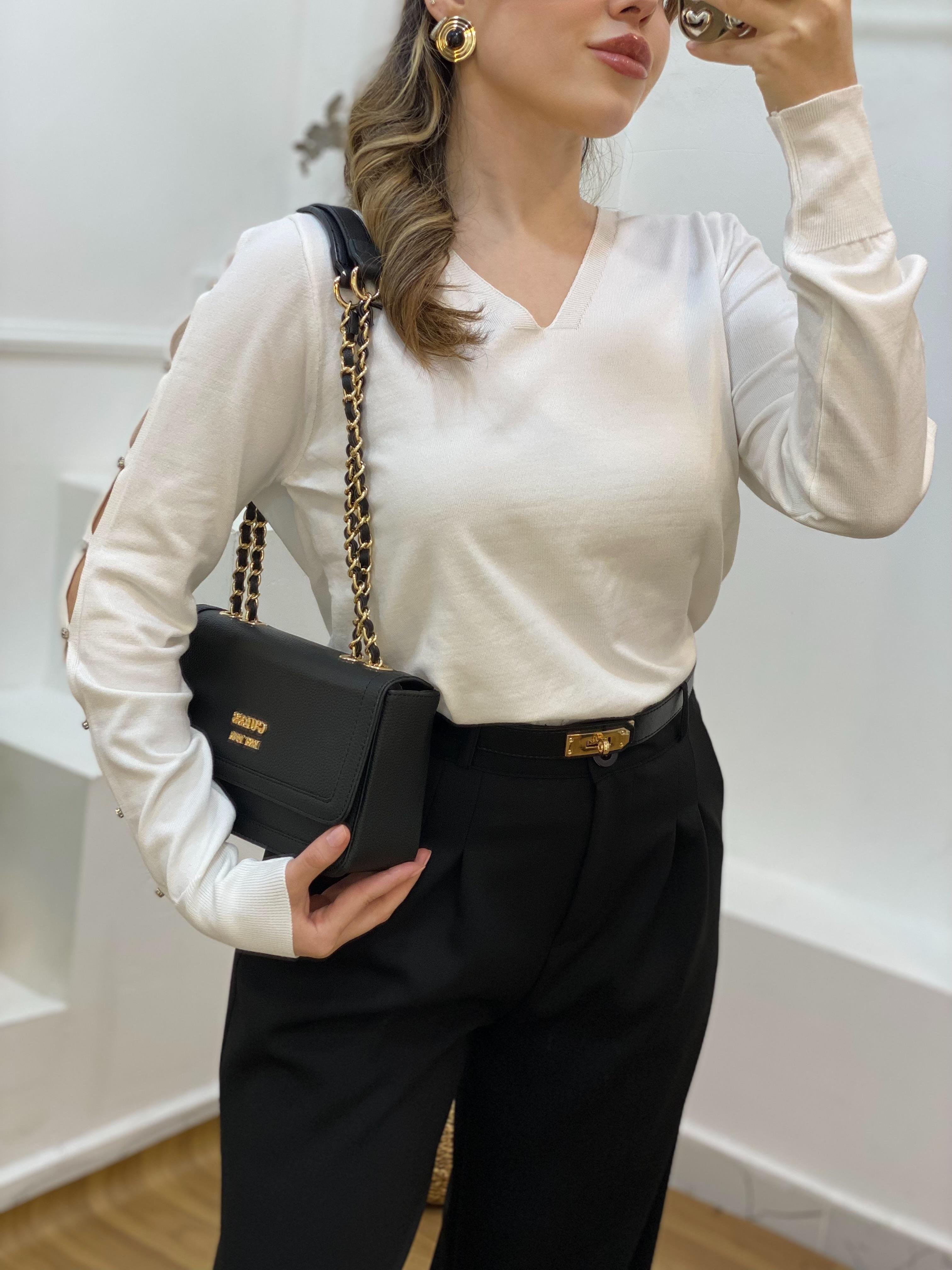 Beyaz Kolları Pencereli Model Triko 