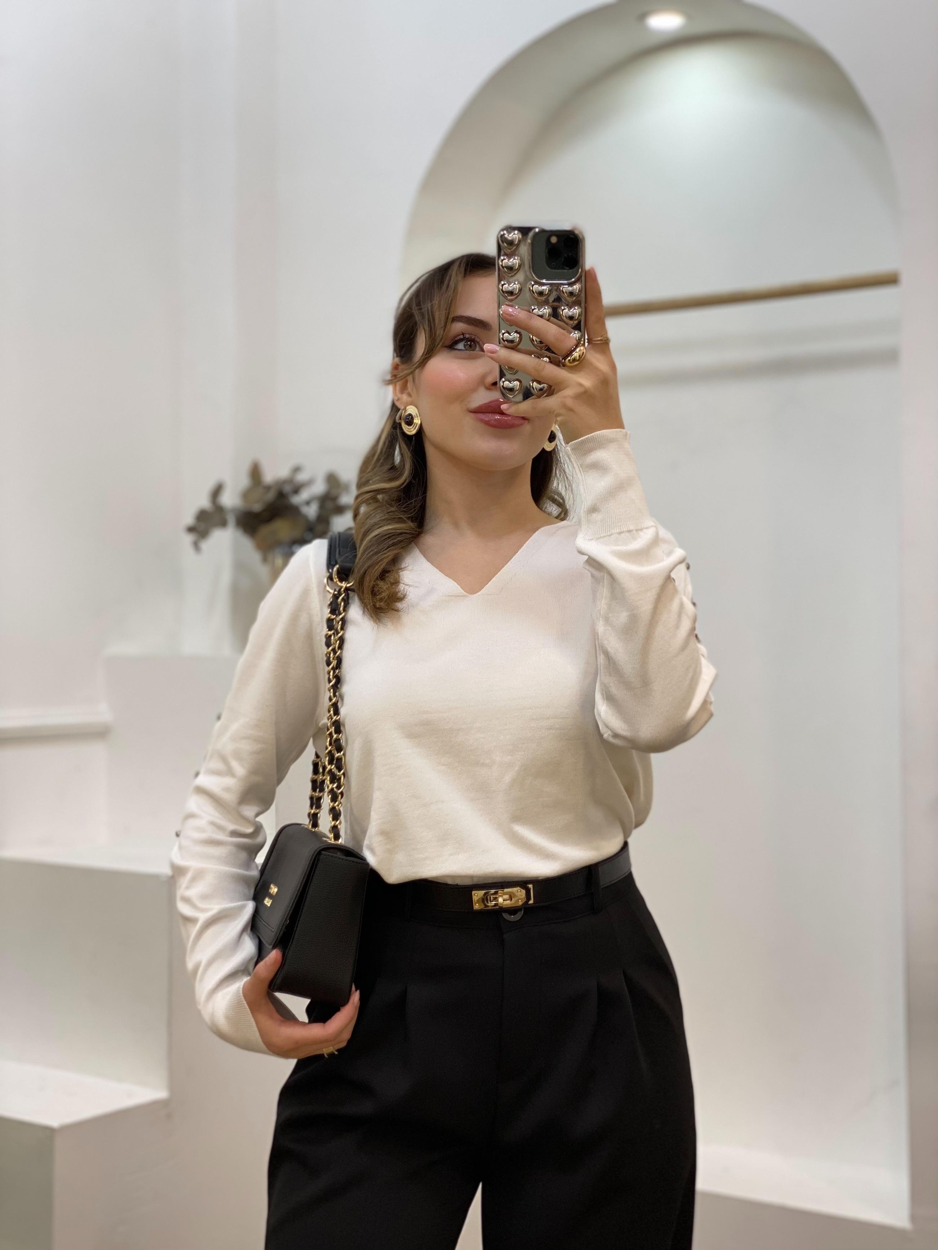 Beyaz Kolları Pencereli Model Triko 