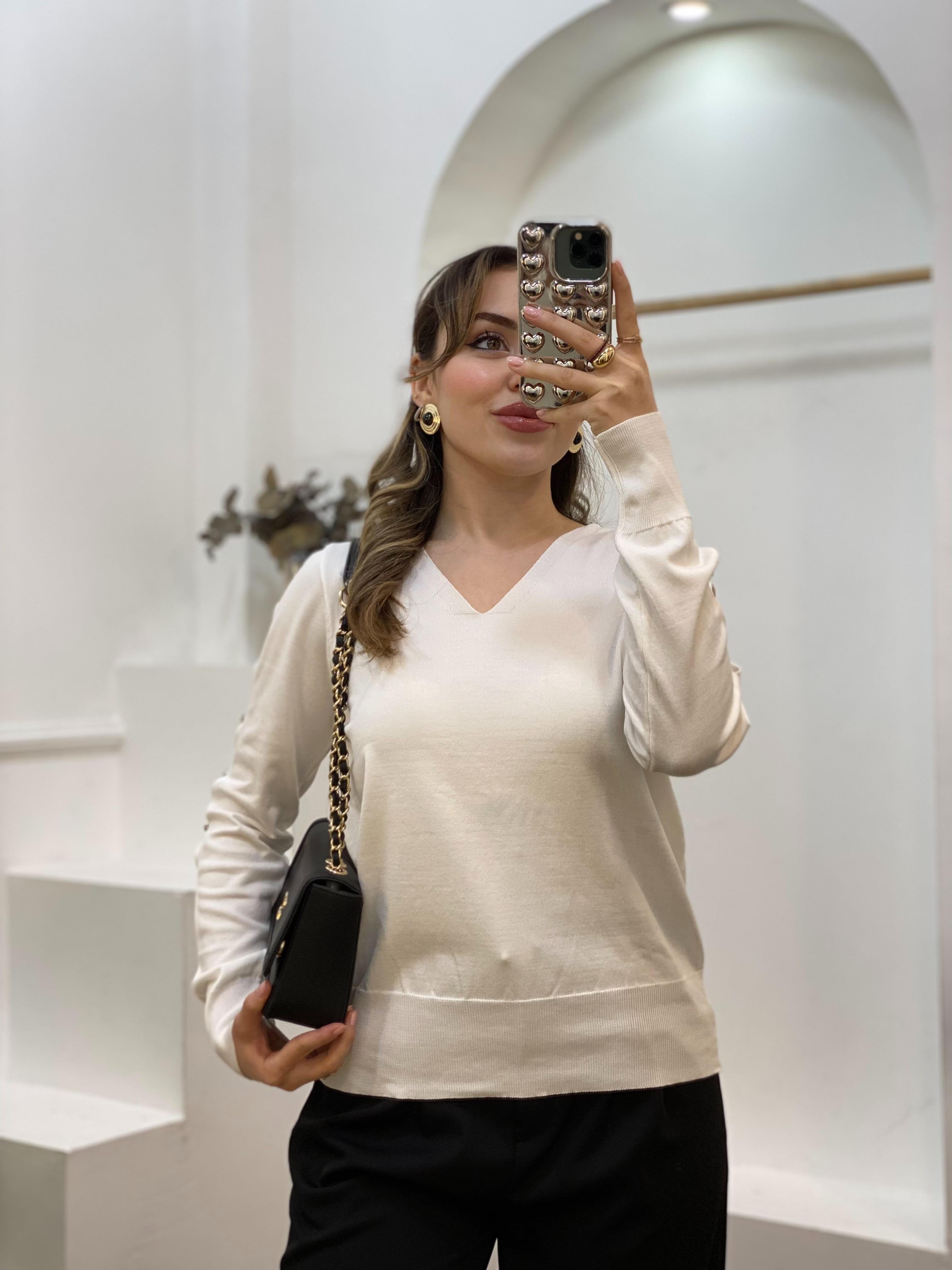 Beyaz Kolları Pencereli Model Triko 