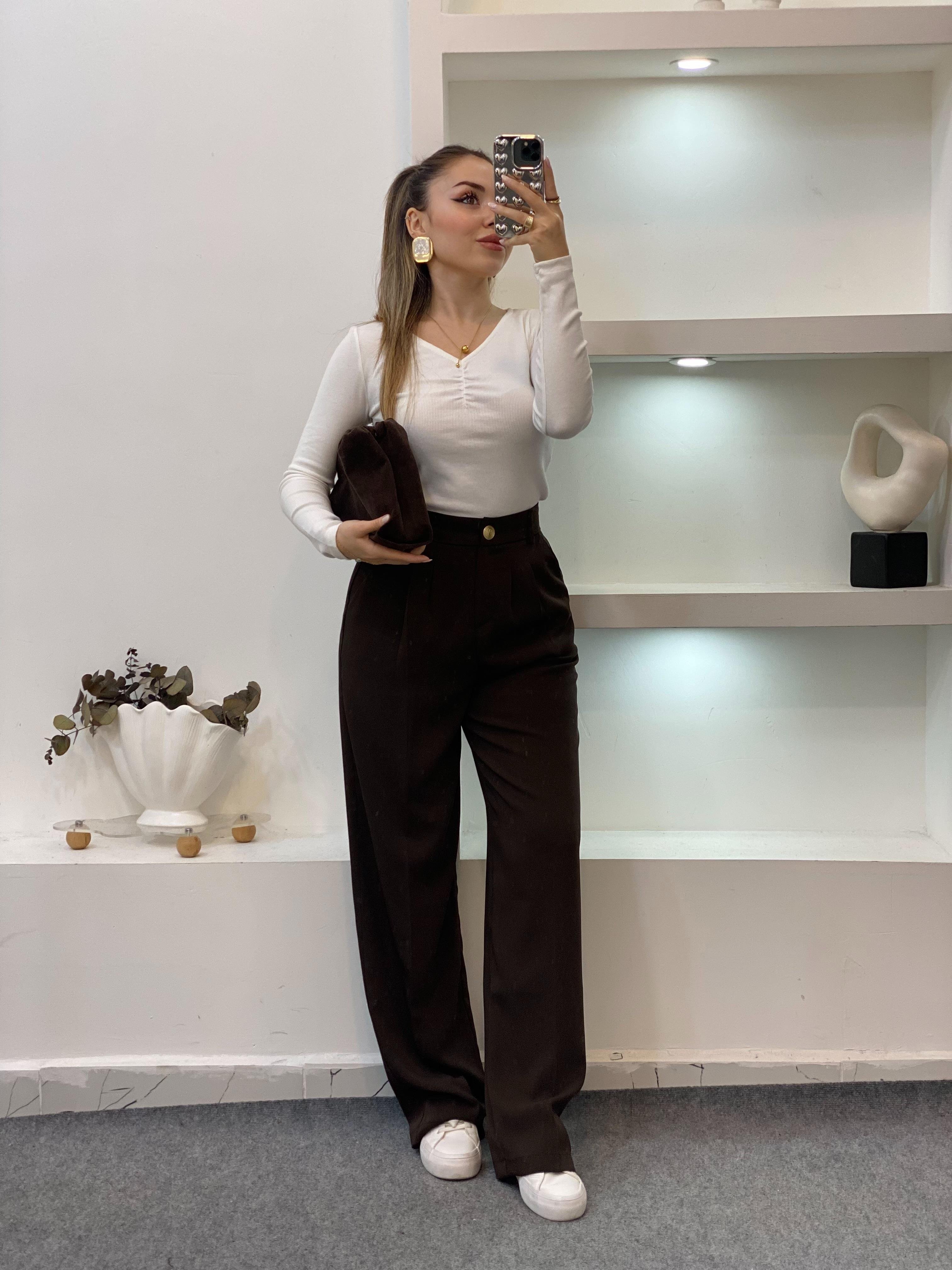 Beyaz Yaka Büzgülü Fitilli Basic Bluz