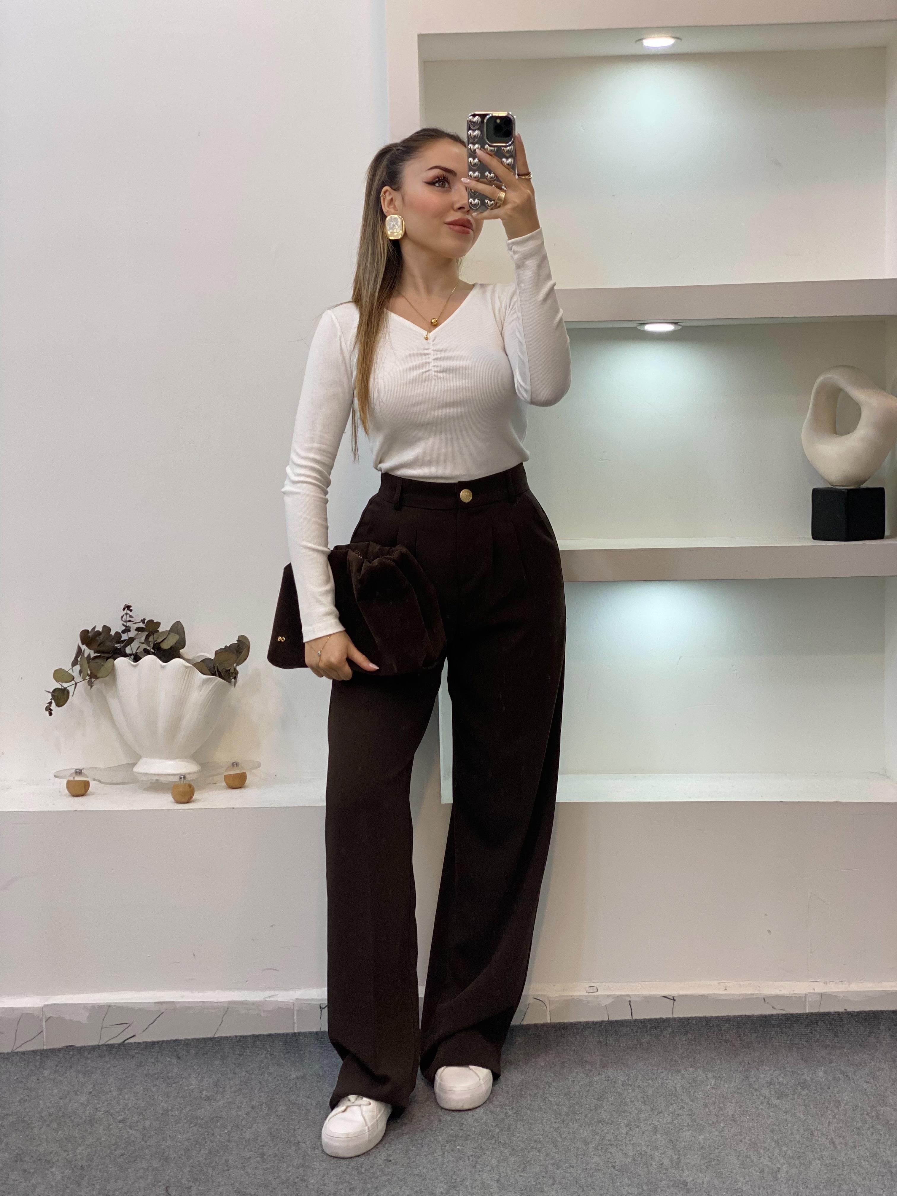 Beyaz Yaka Büzgülü Fitilli Basic Bluz