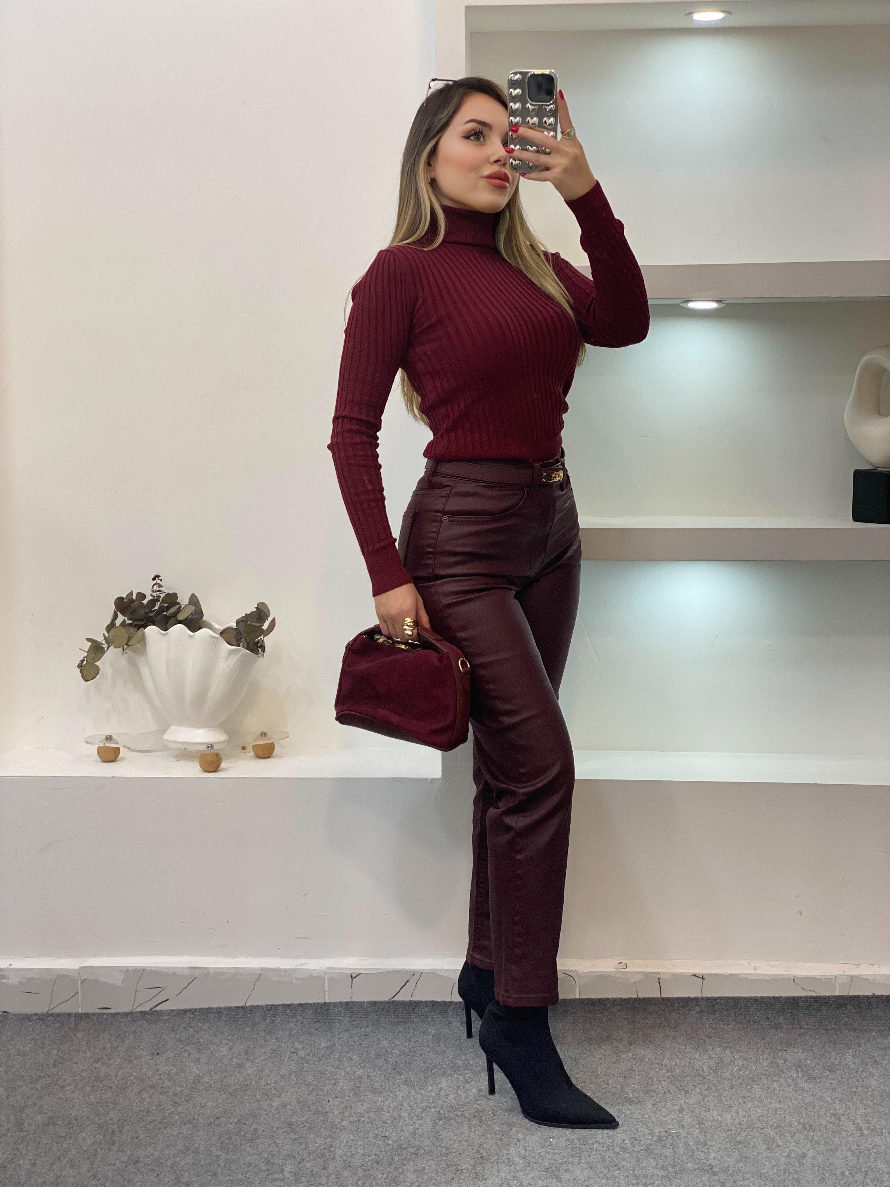 Bordo Balıkçı Yaka Triko