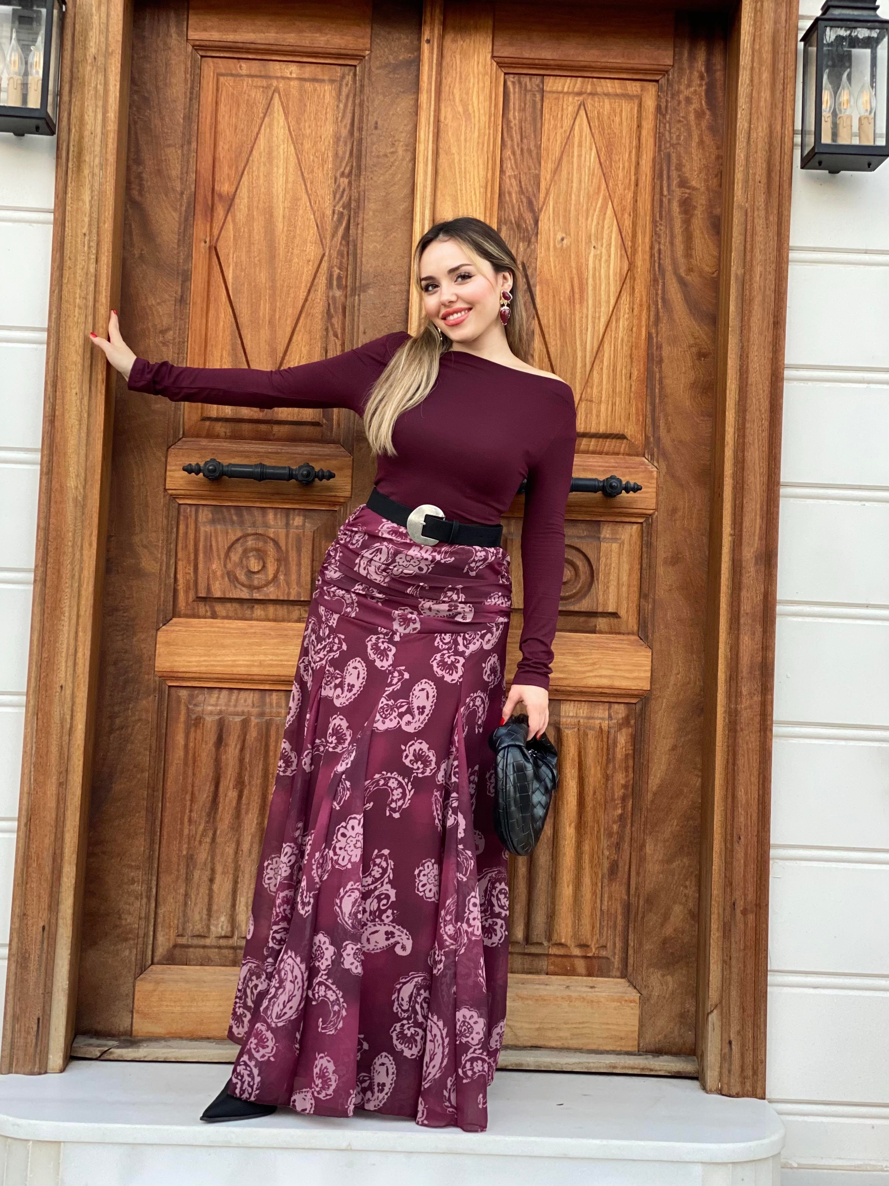 Bordo Beli Drapeli Etek