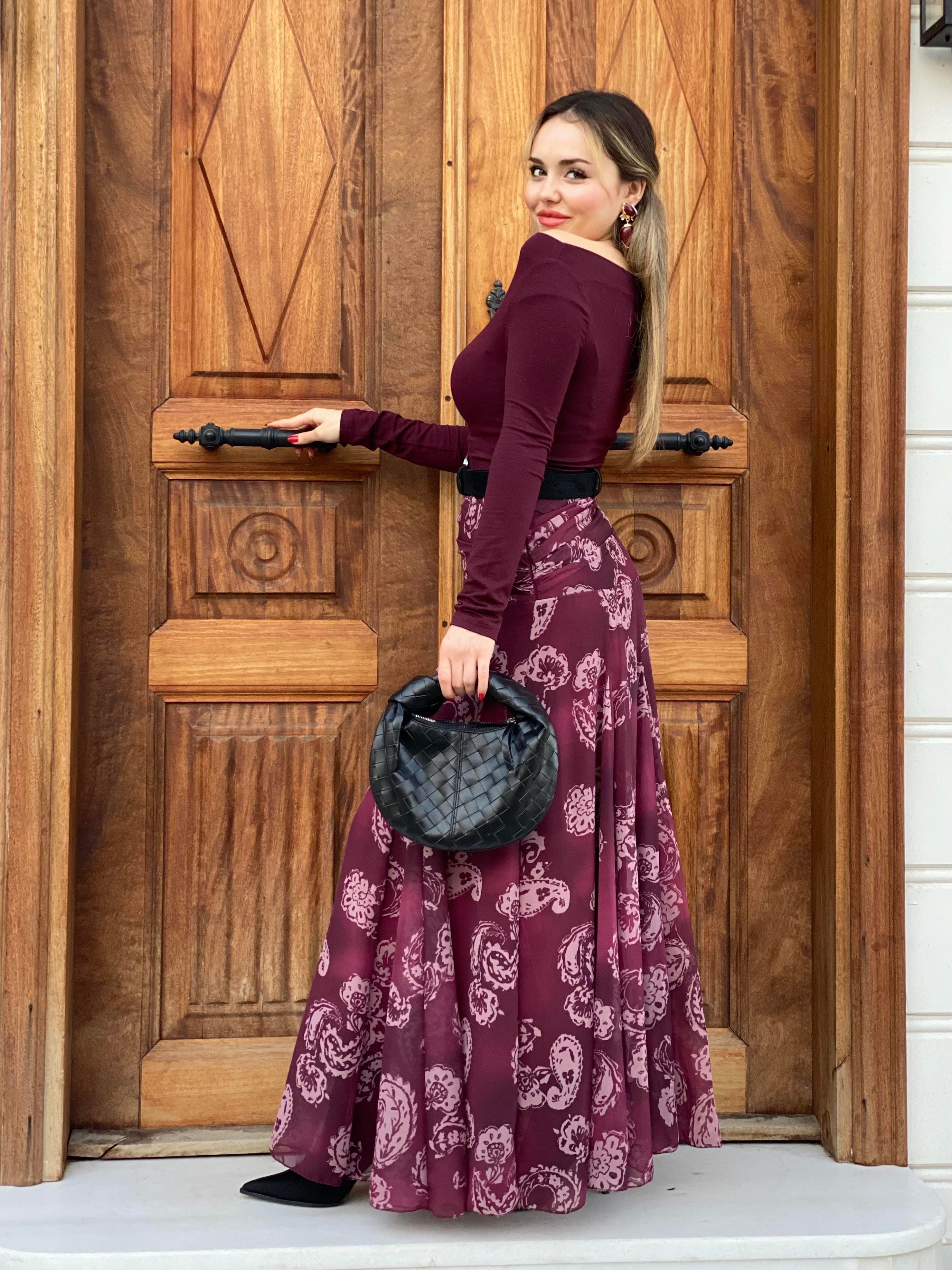 Bordo Beli Drapeli Etek