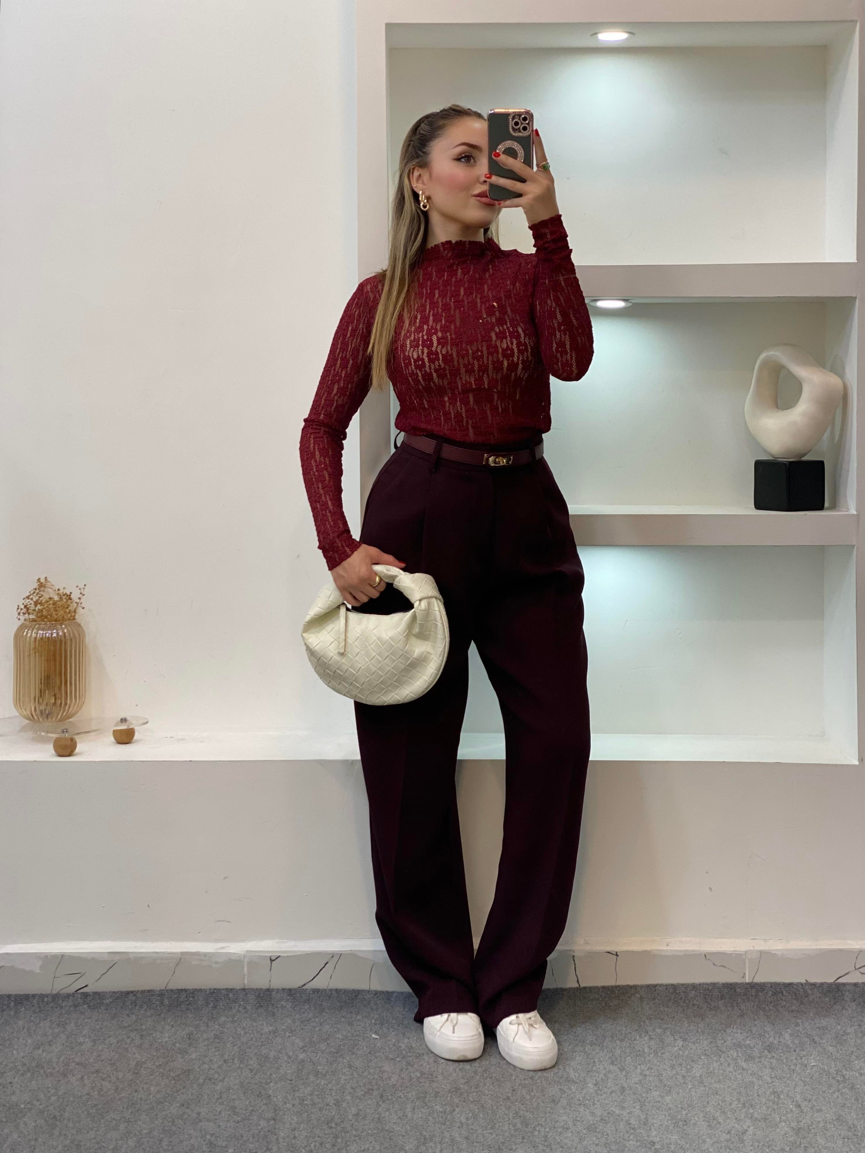 Bordo Dantel Bluz