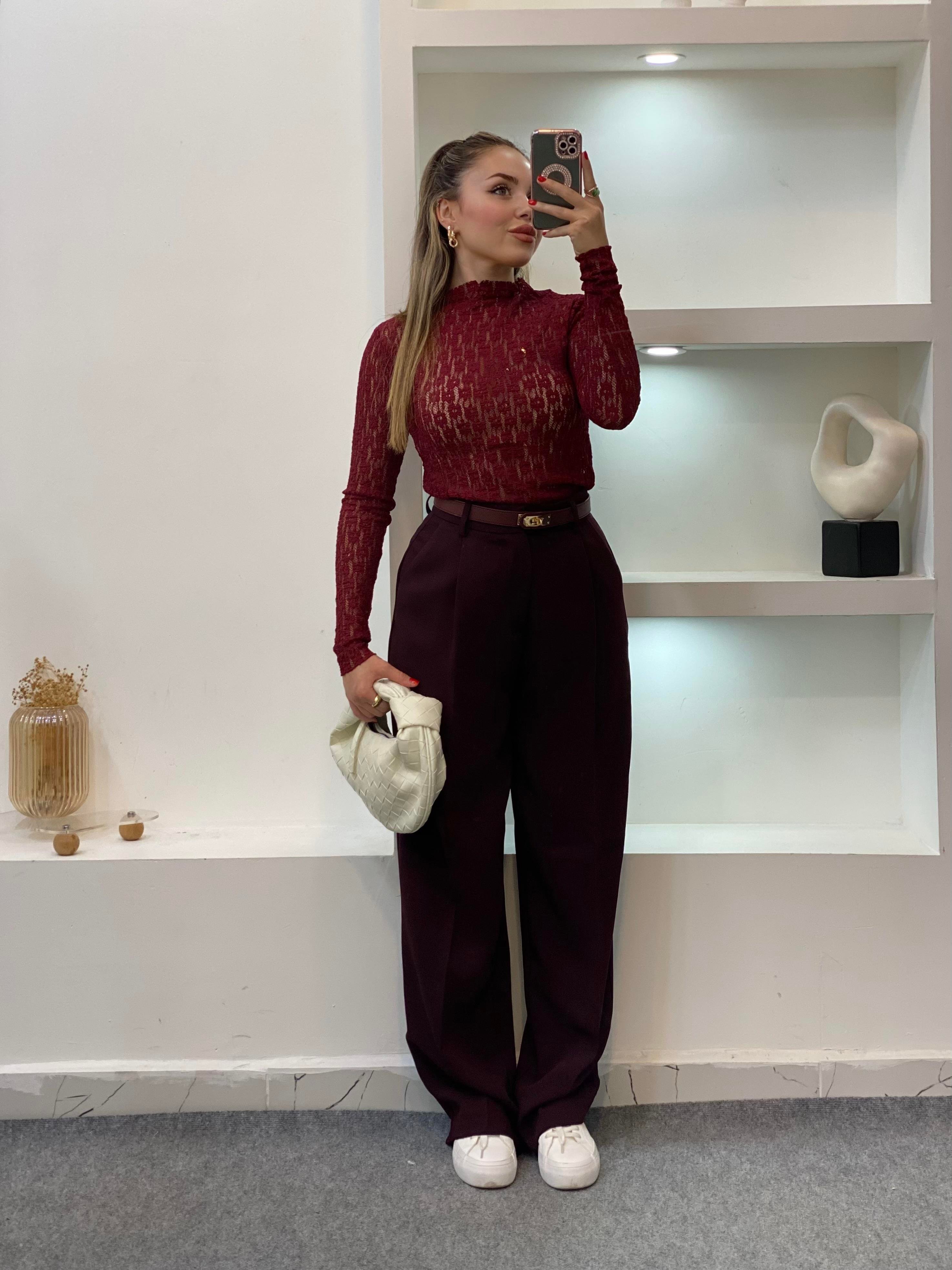 Bordo Dantel Bluz
