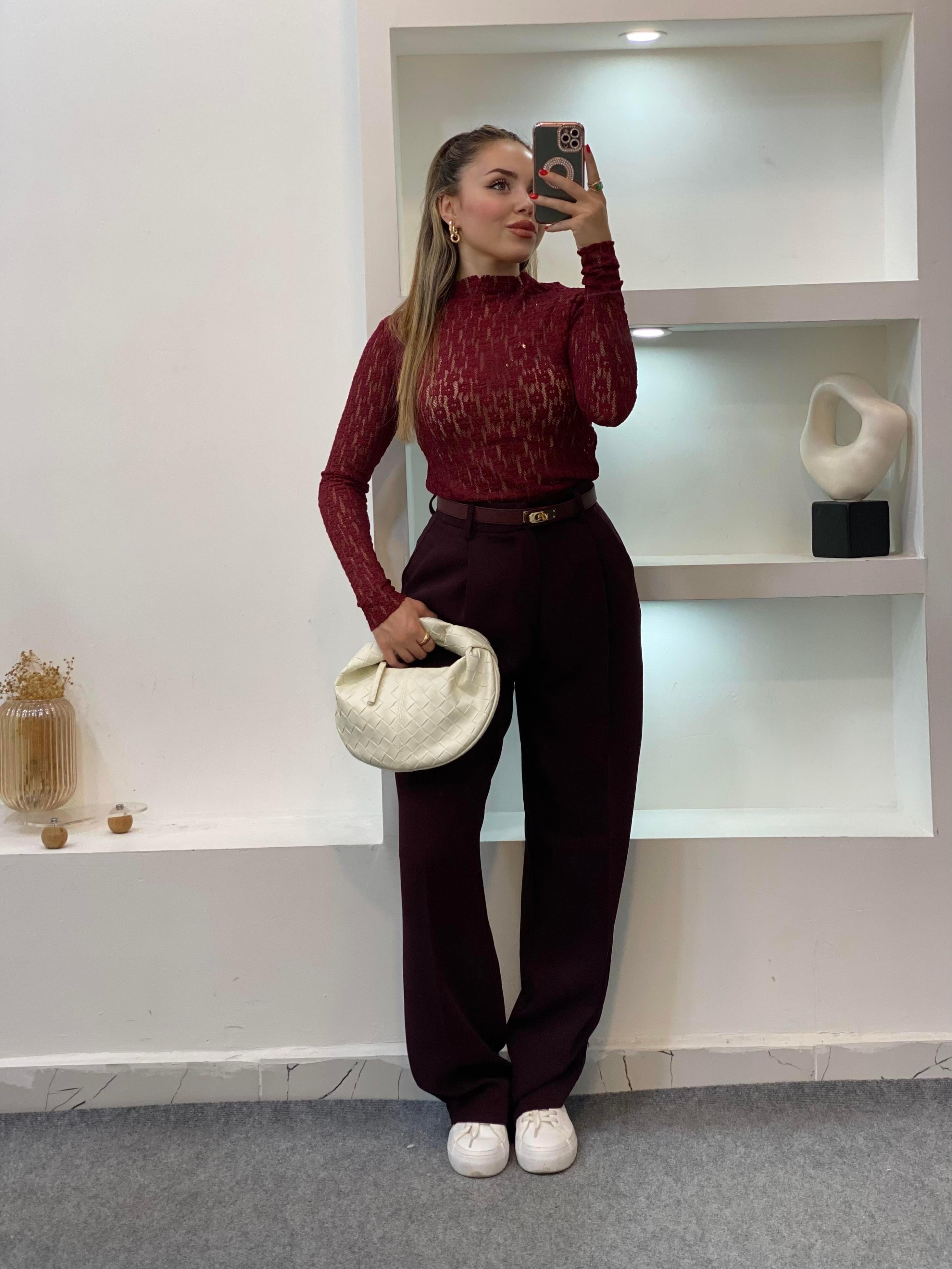 Bordo Dantel Bluz