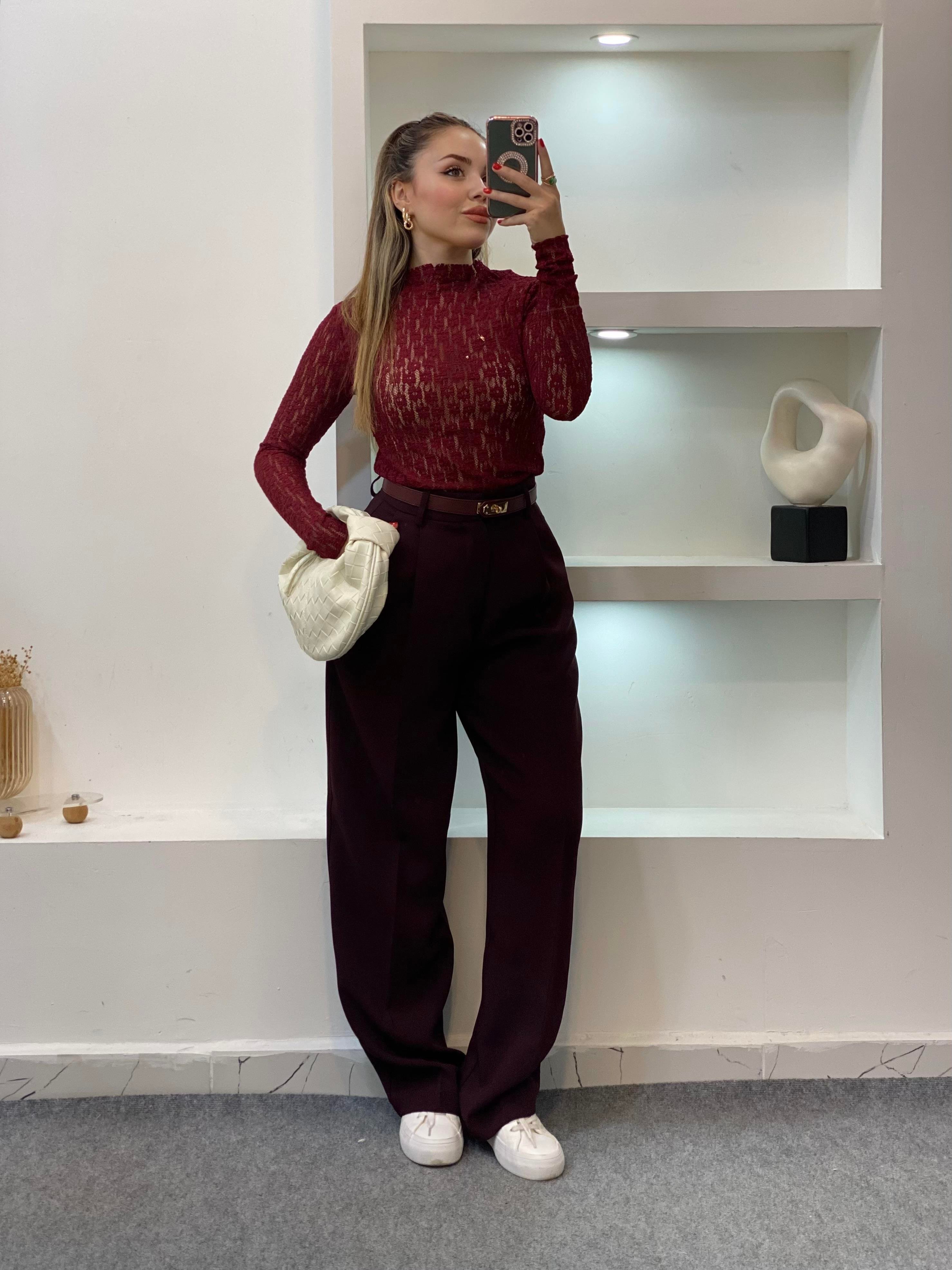 Bordo Dantel Bluz