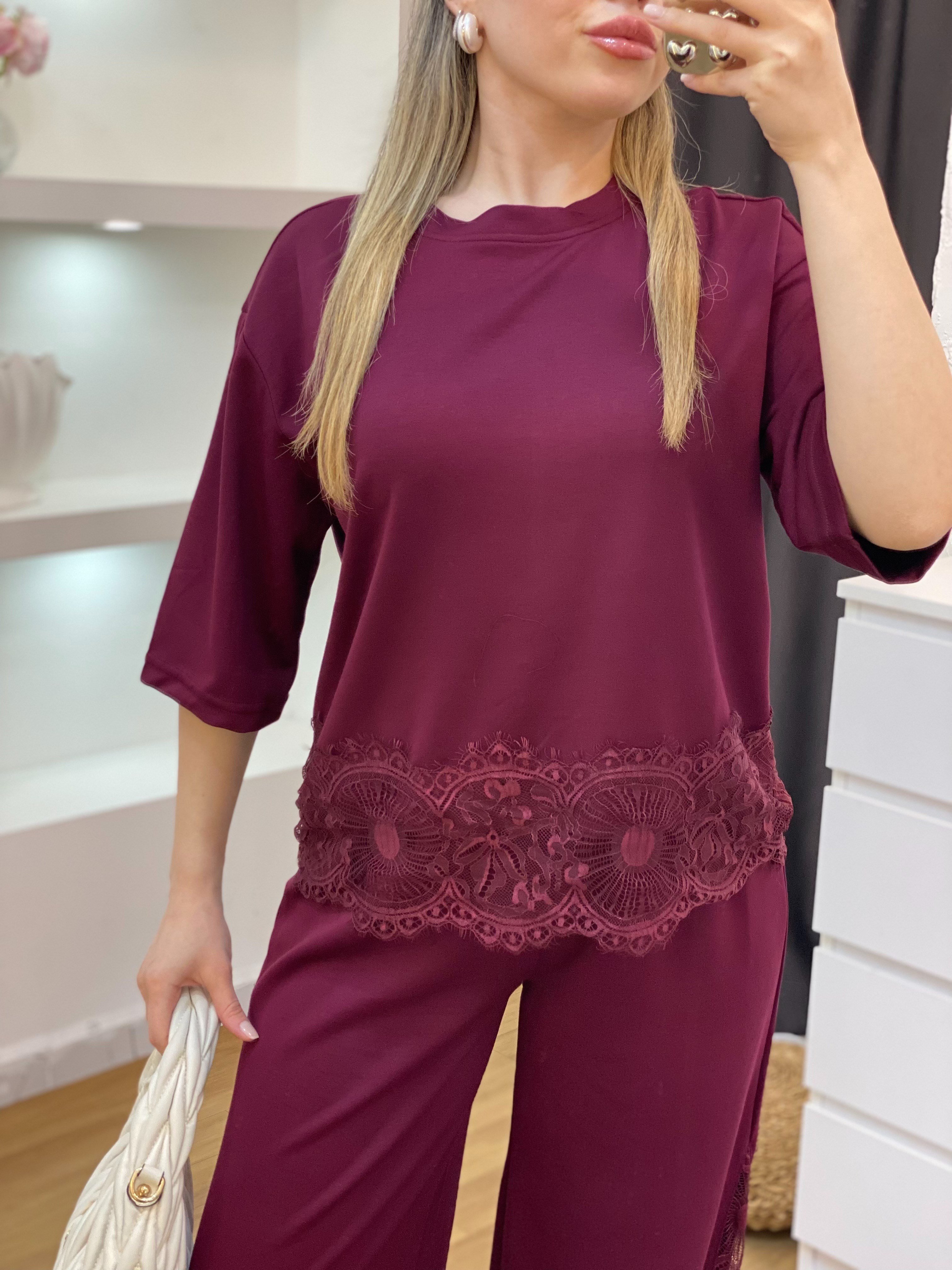 Bordo Dantel Detaylı Modal Takım