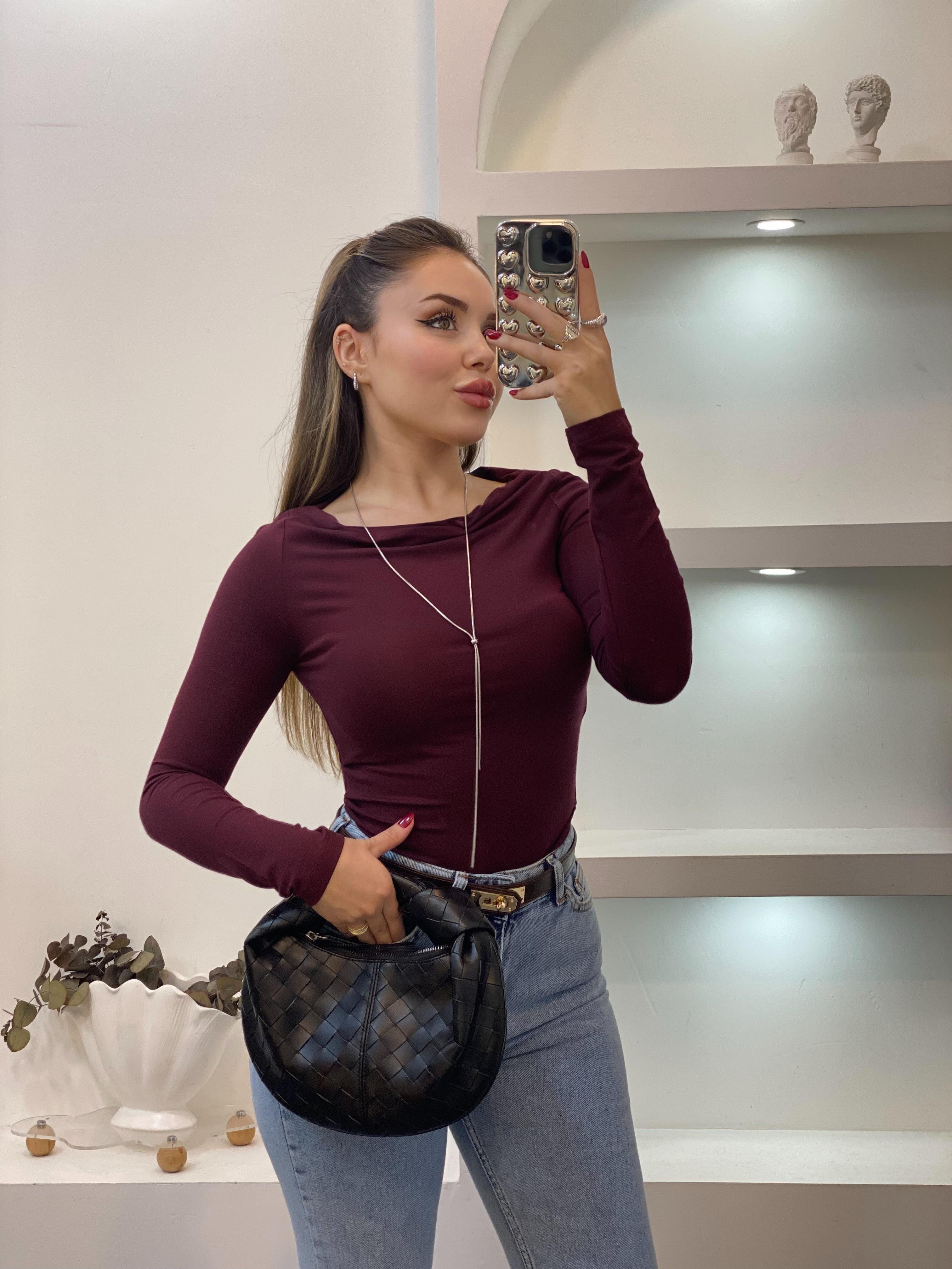 Bordo Degaje Yaka Basic Bluz