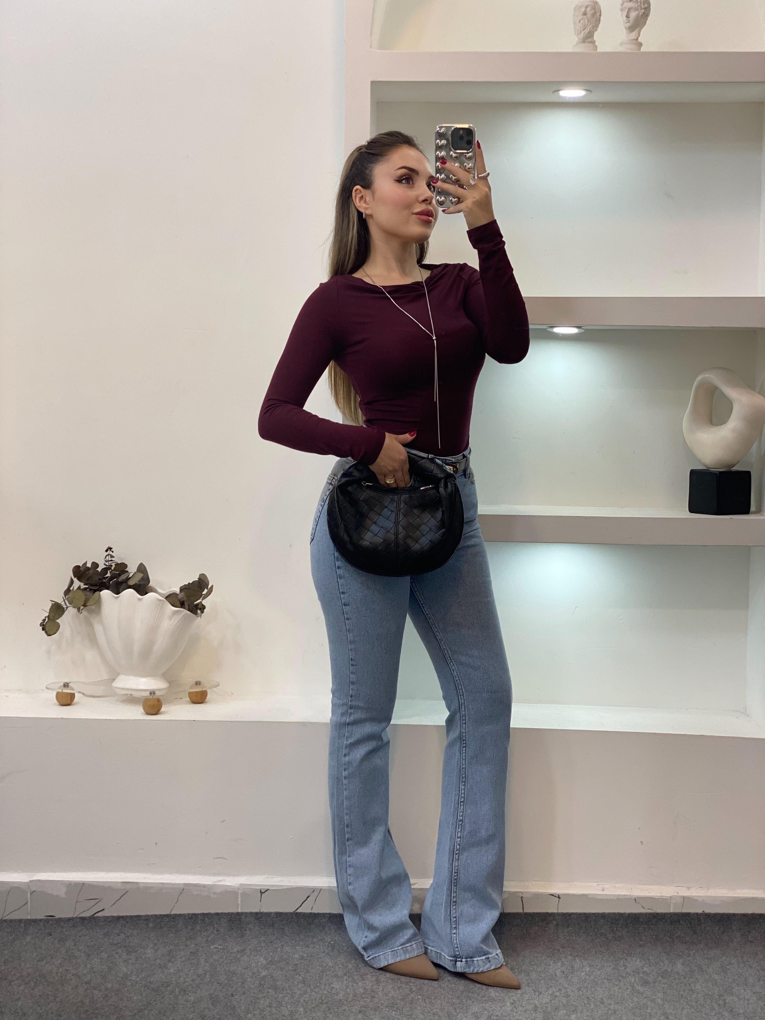 Bordo Degaje Yaka Basic Bluz