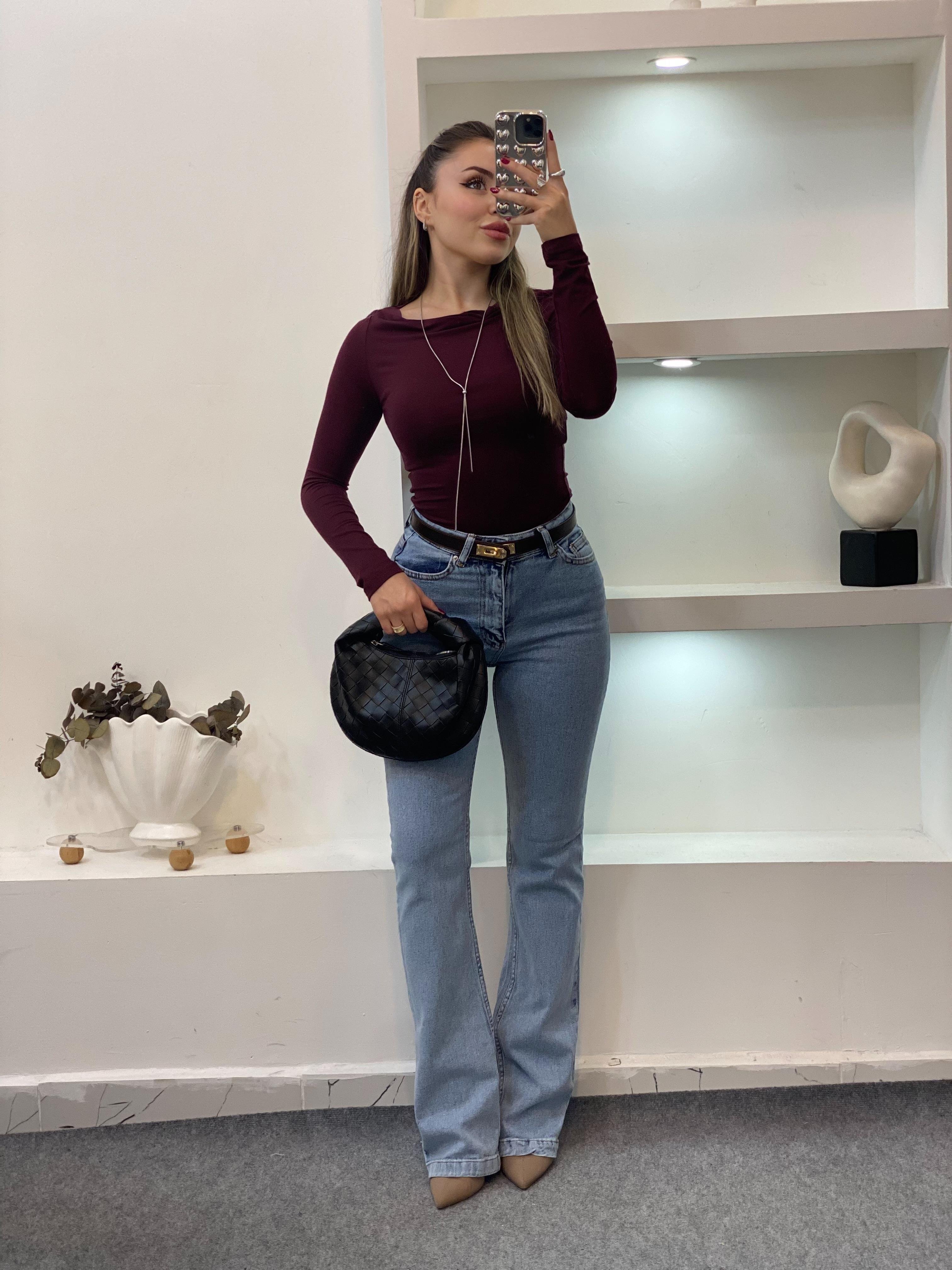 Bordo Degaje Yaka Basic Bluz