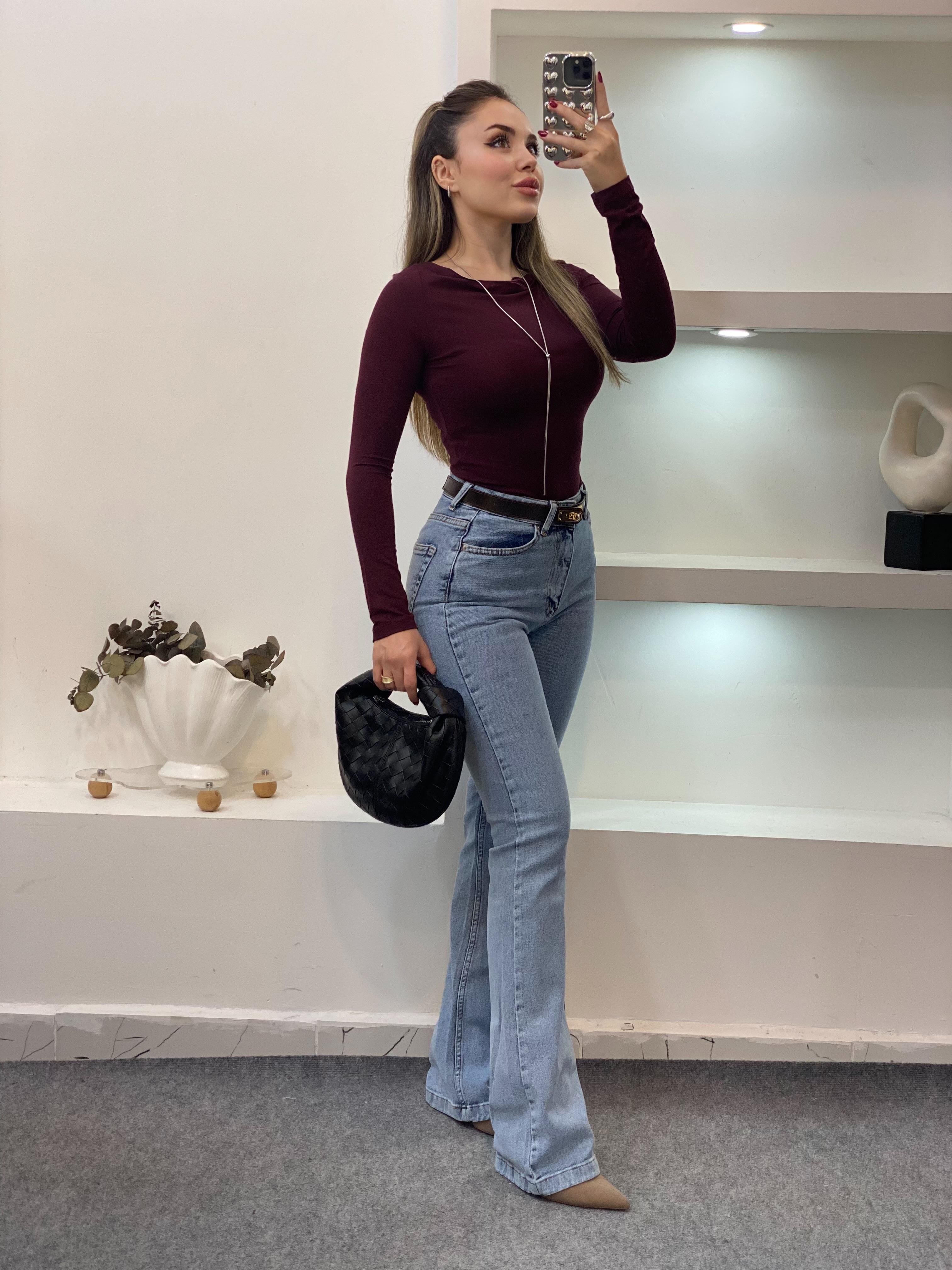 Bordo Degaje Yaka Basic Bluz