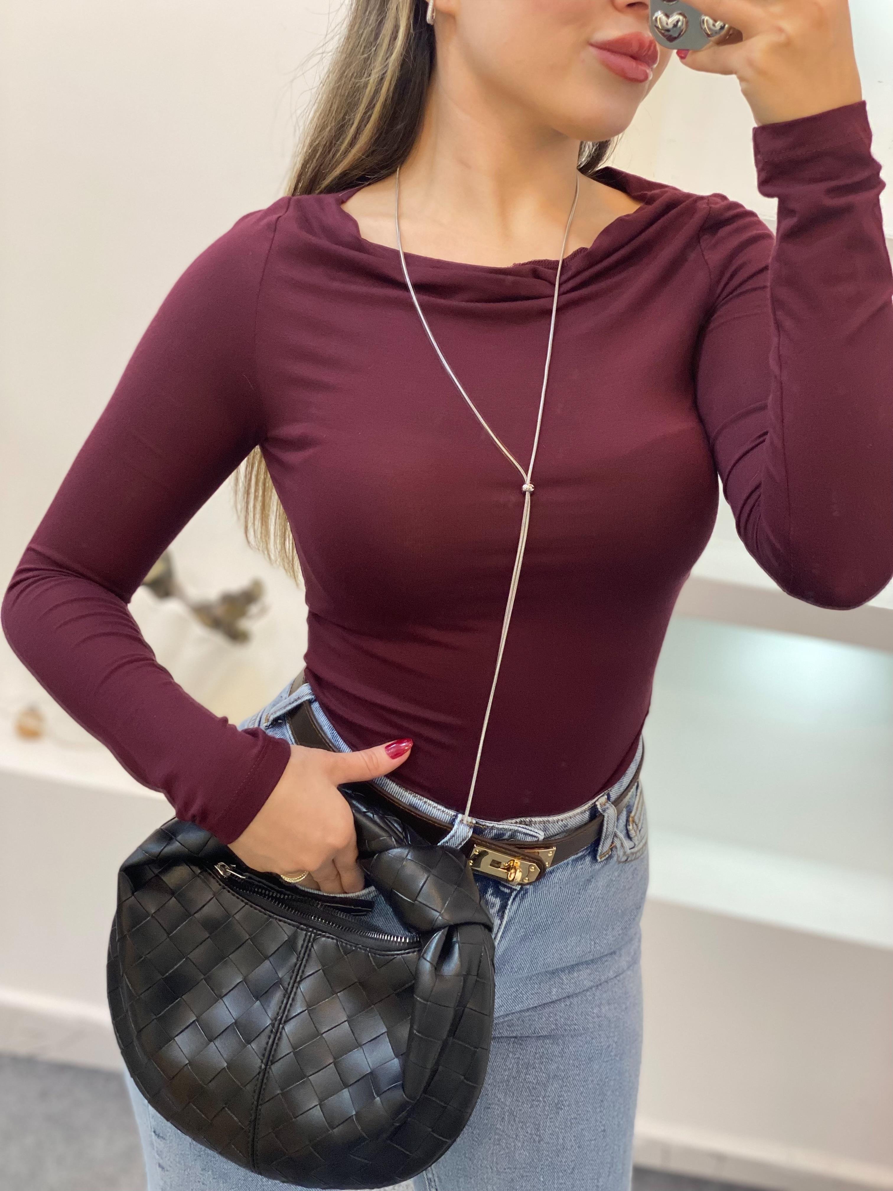 Bordo Degaje Yaka Basic Bluz
