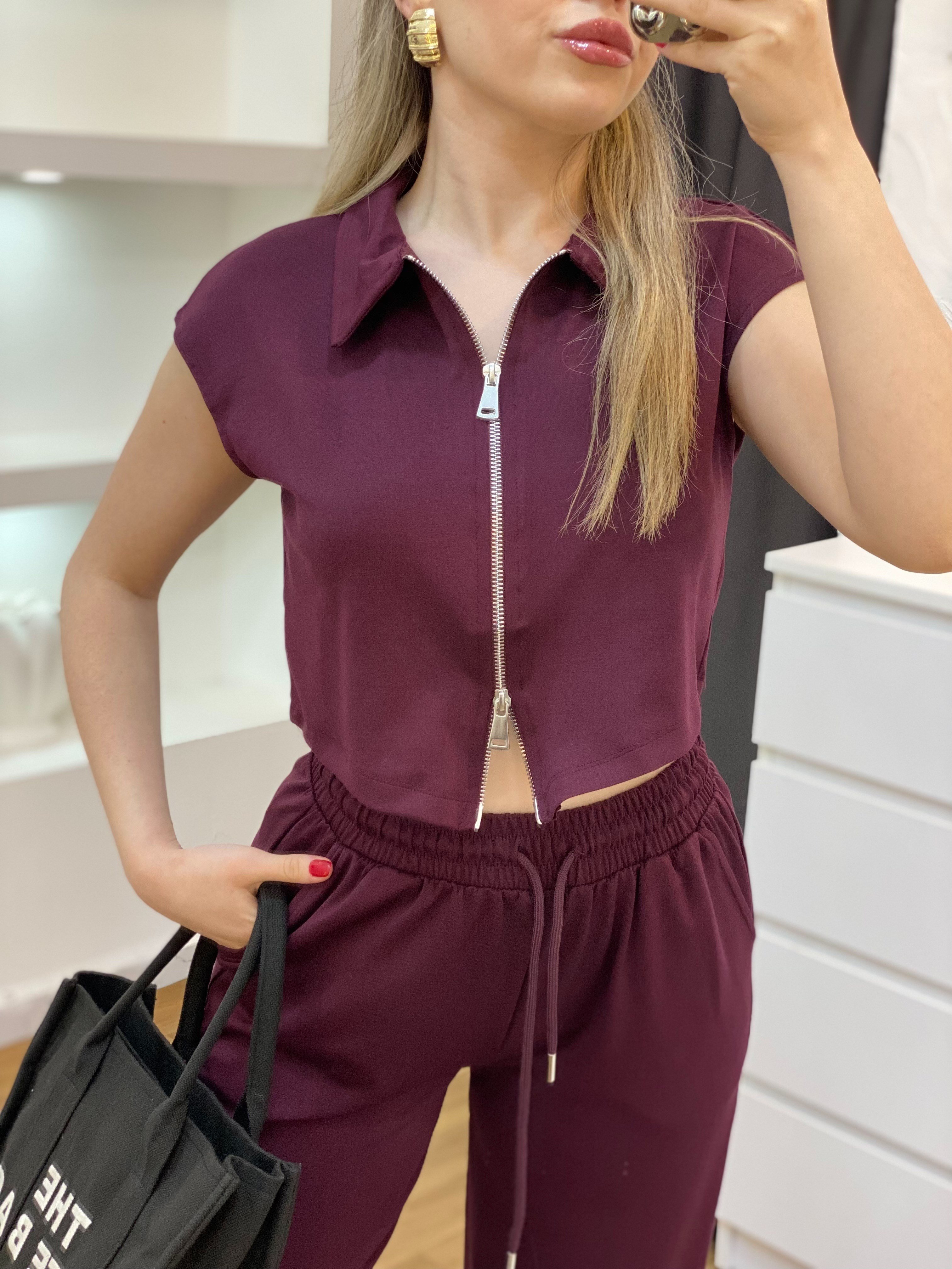 Bordo Fermuarlı Model Modal Takım