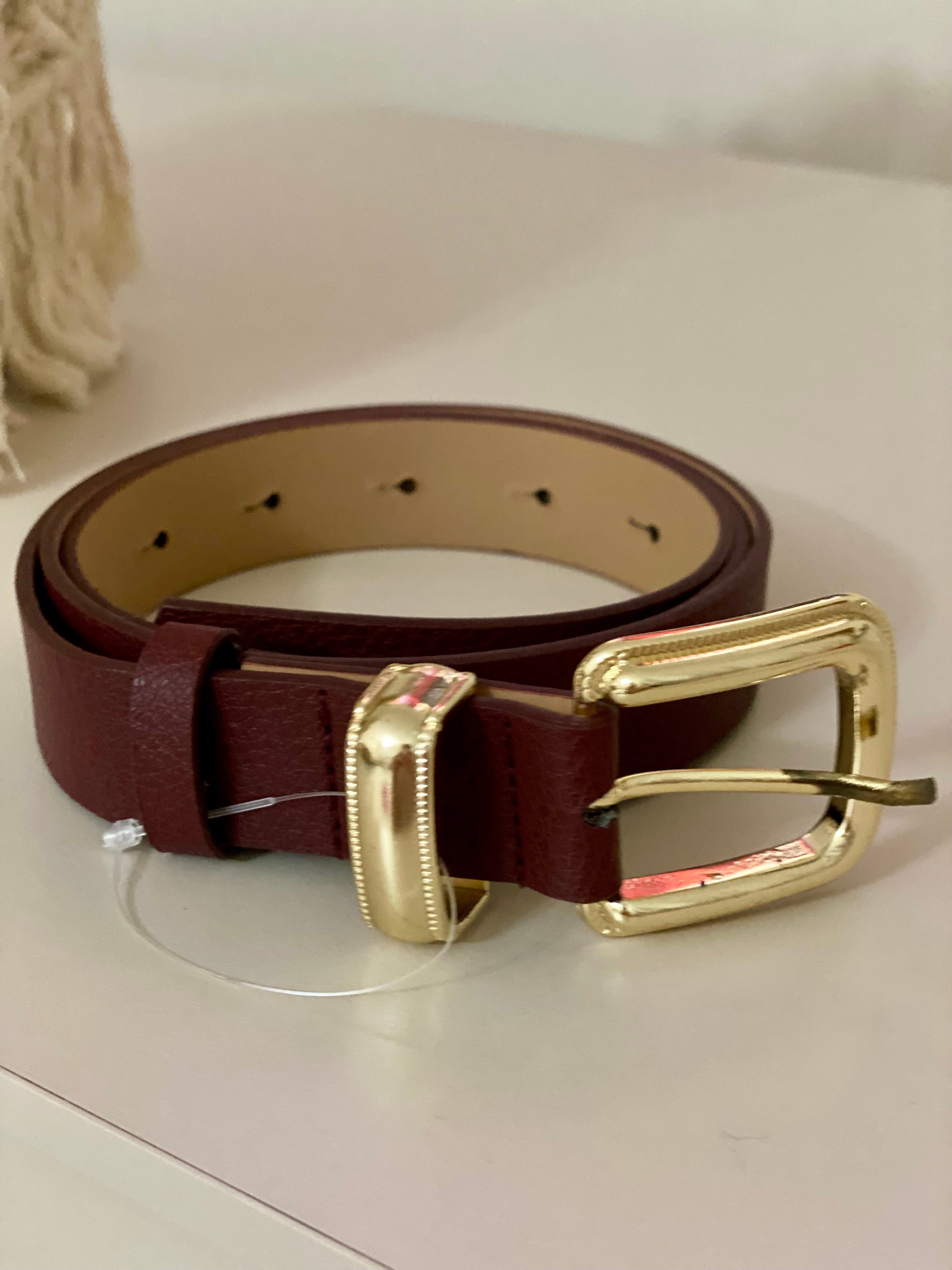 Bordo Gold Kaplama Deri Kemer
