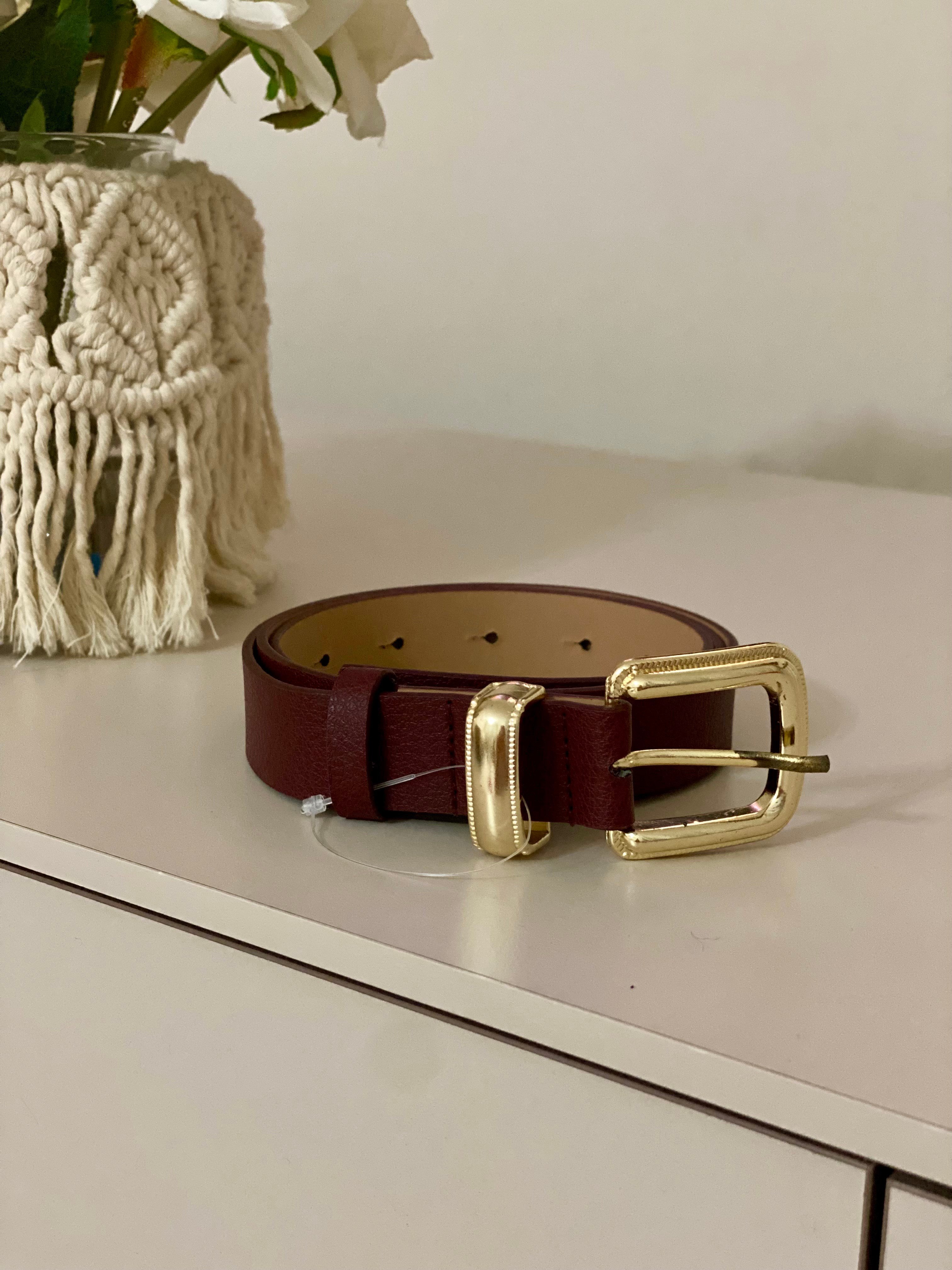 Bordo Gold Kaplama Deri Kemer