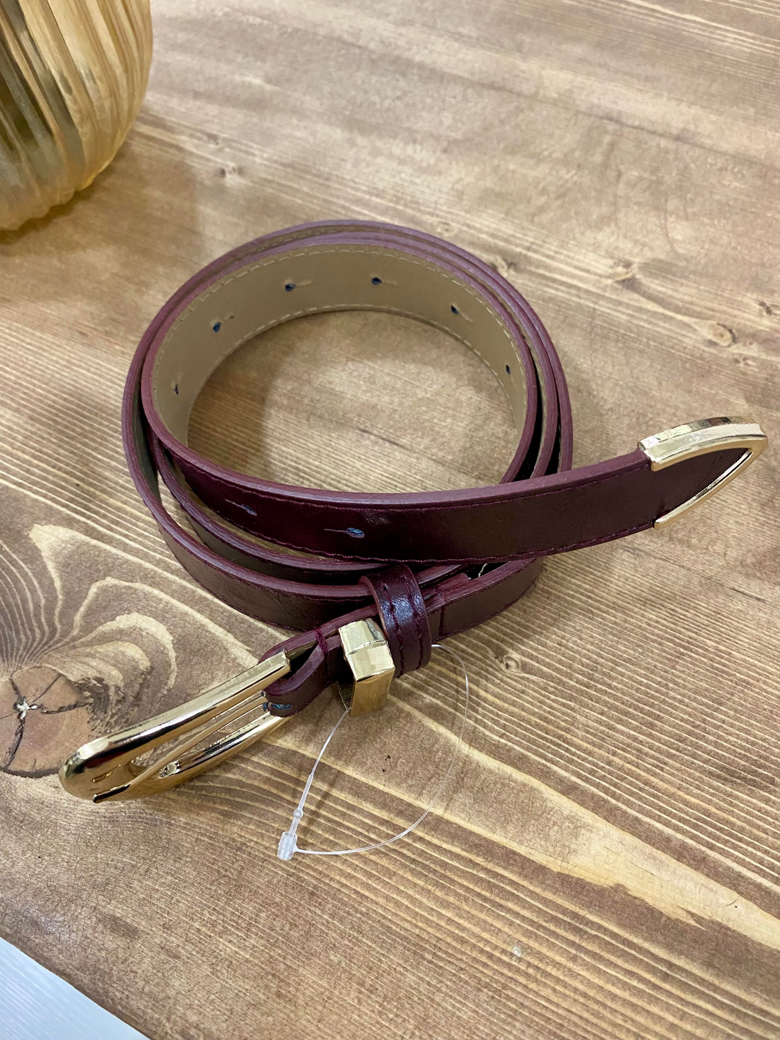 Bordo Gold Oval Tokalı Deri Kemer