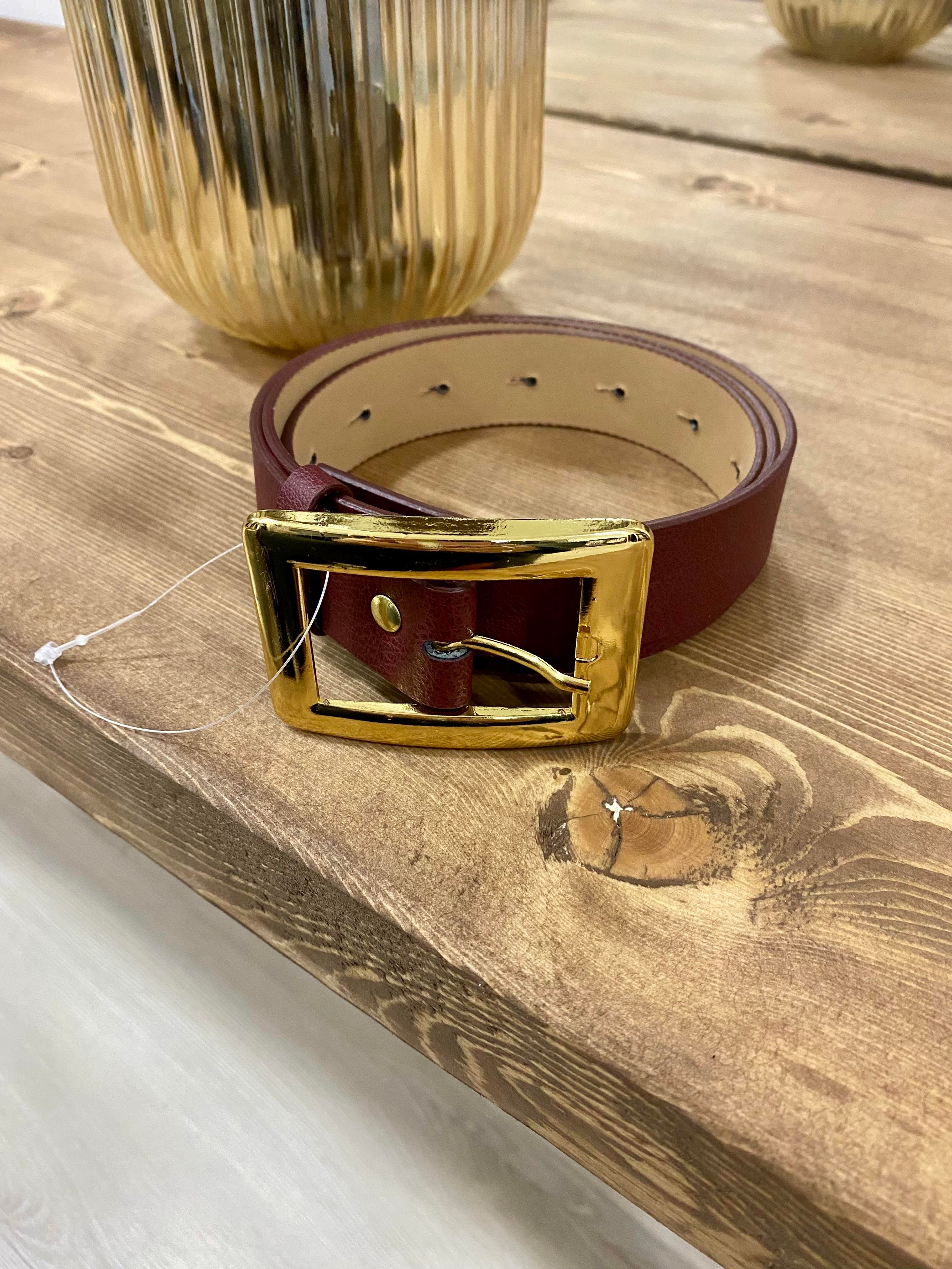 Bordo Gold Tokalı Deri Kemer