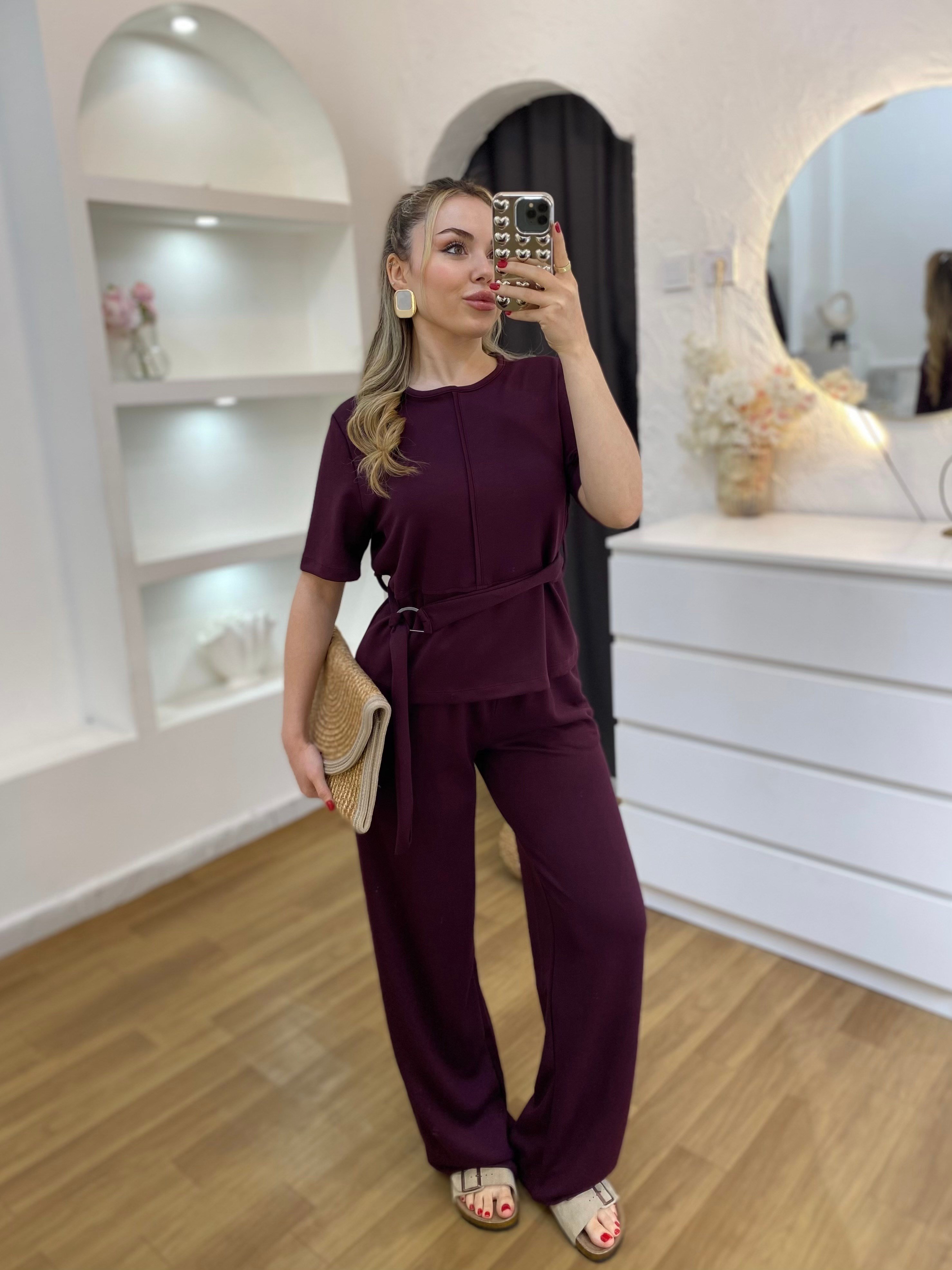 Bordo Kemerli Model Modal Takım
