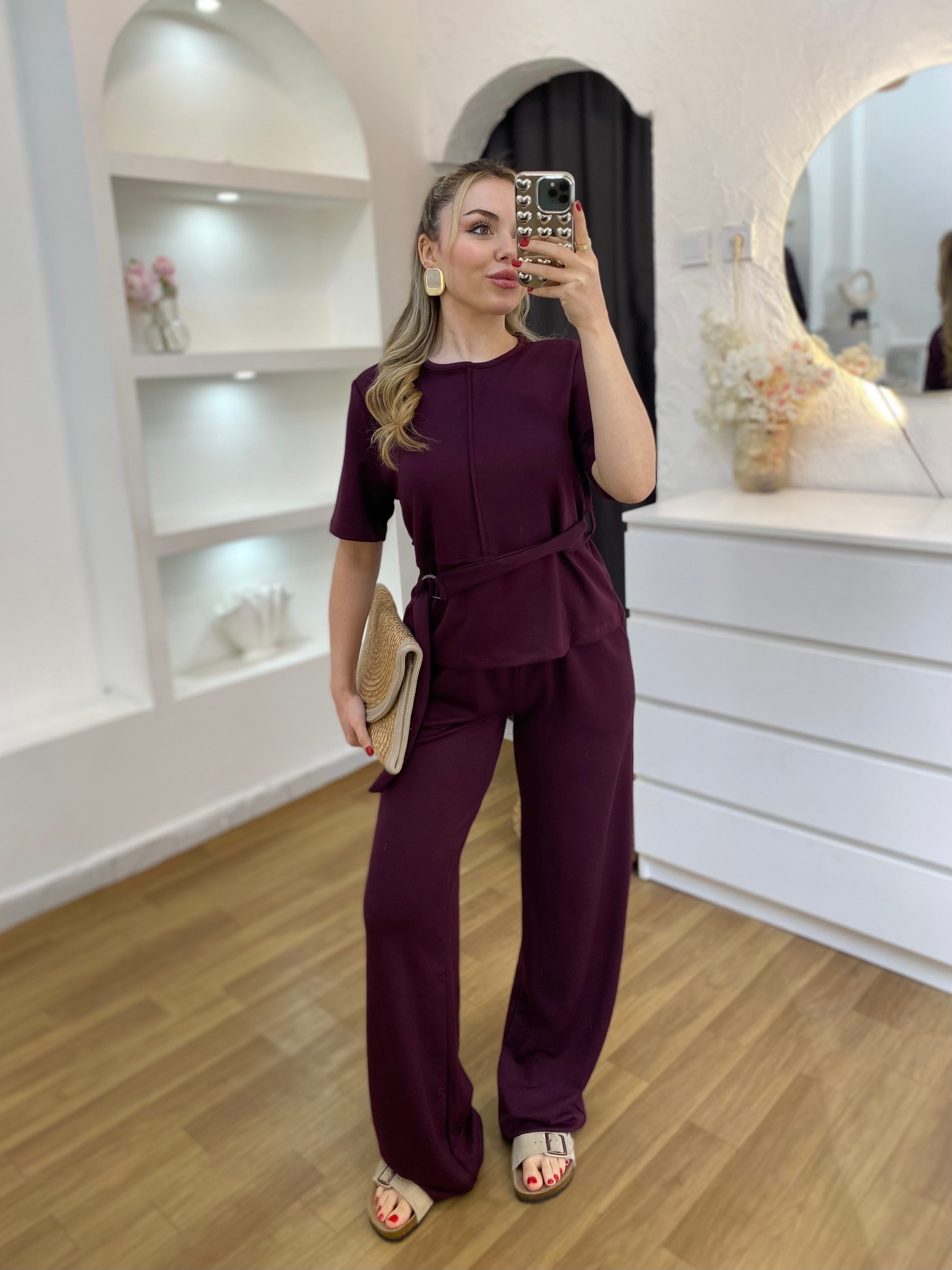 Bordo Kemerli Model Modal Takım