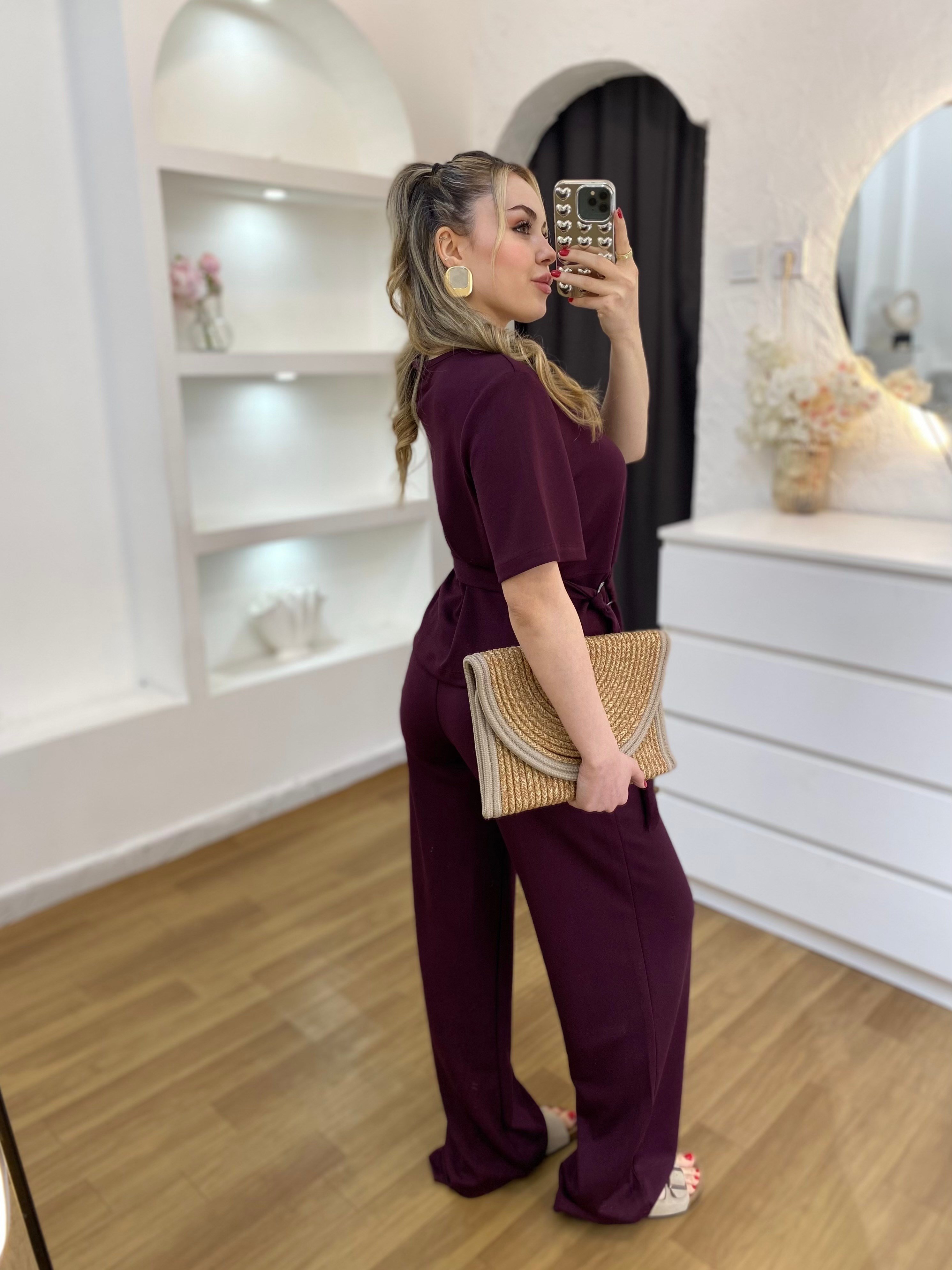 Bordo Kemerli Model Modal Takım