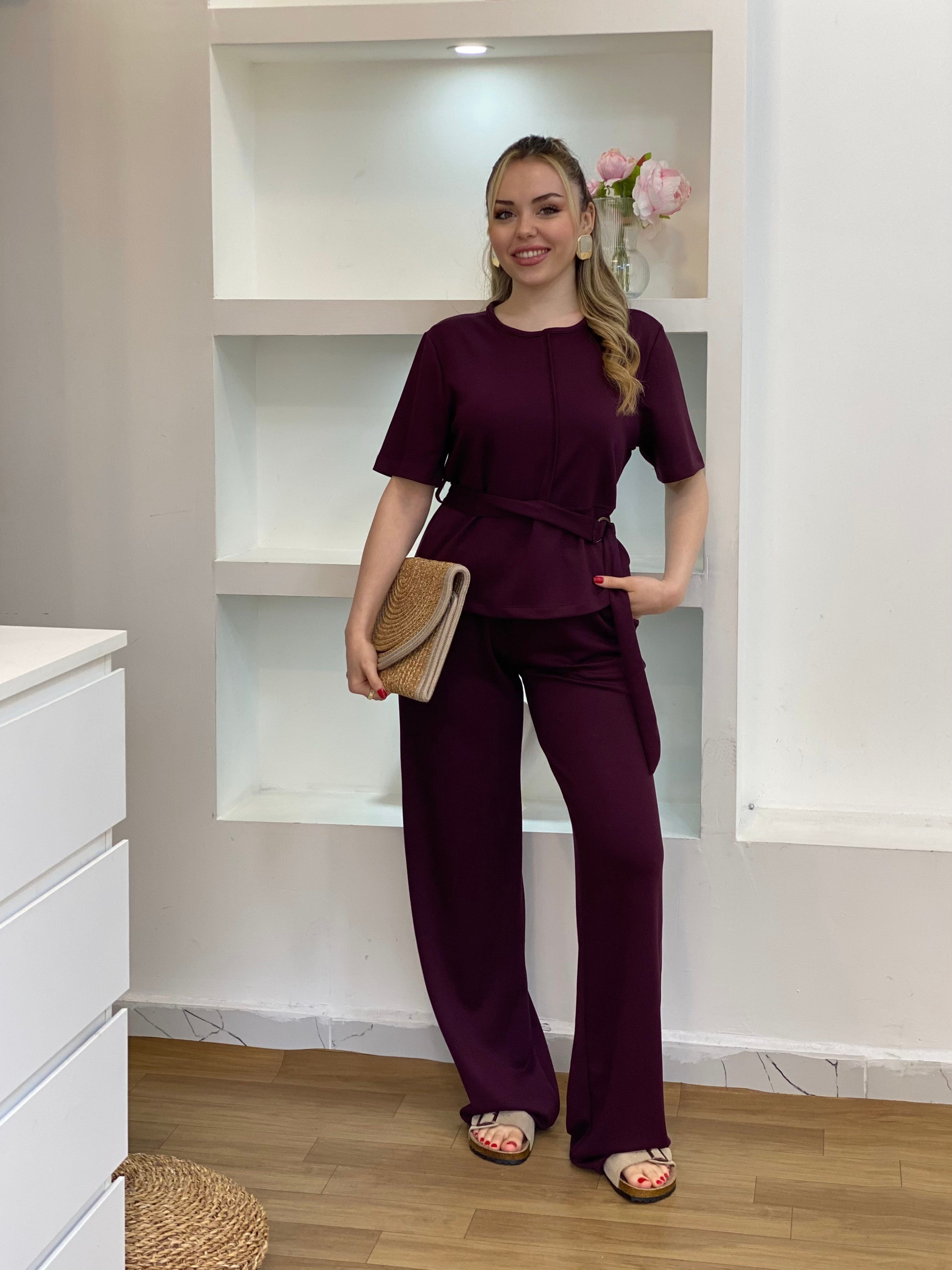 Bordo Kemerli Model Modal Takım