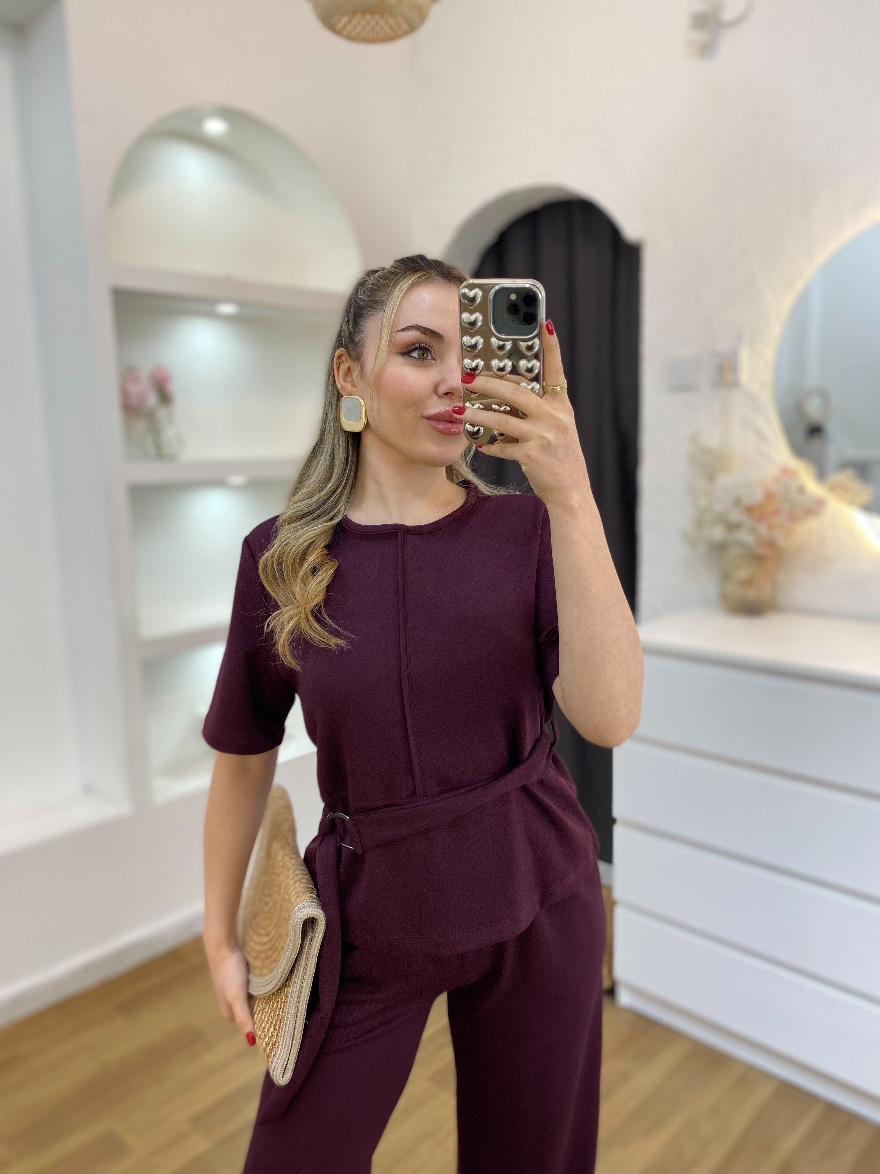 Bordo Kemerli Model Modal Takım