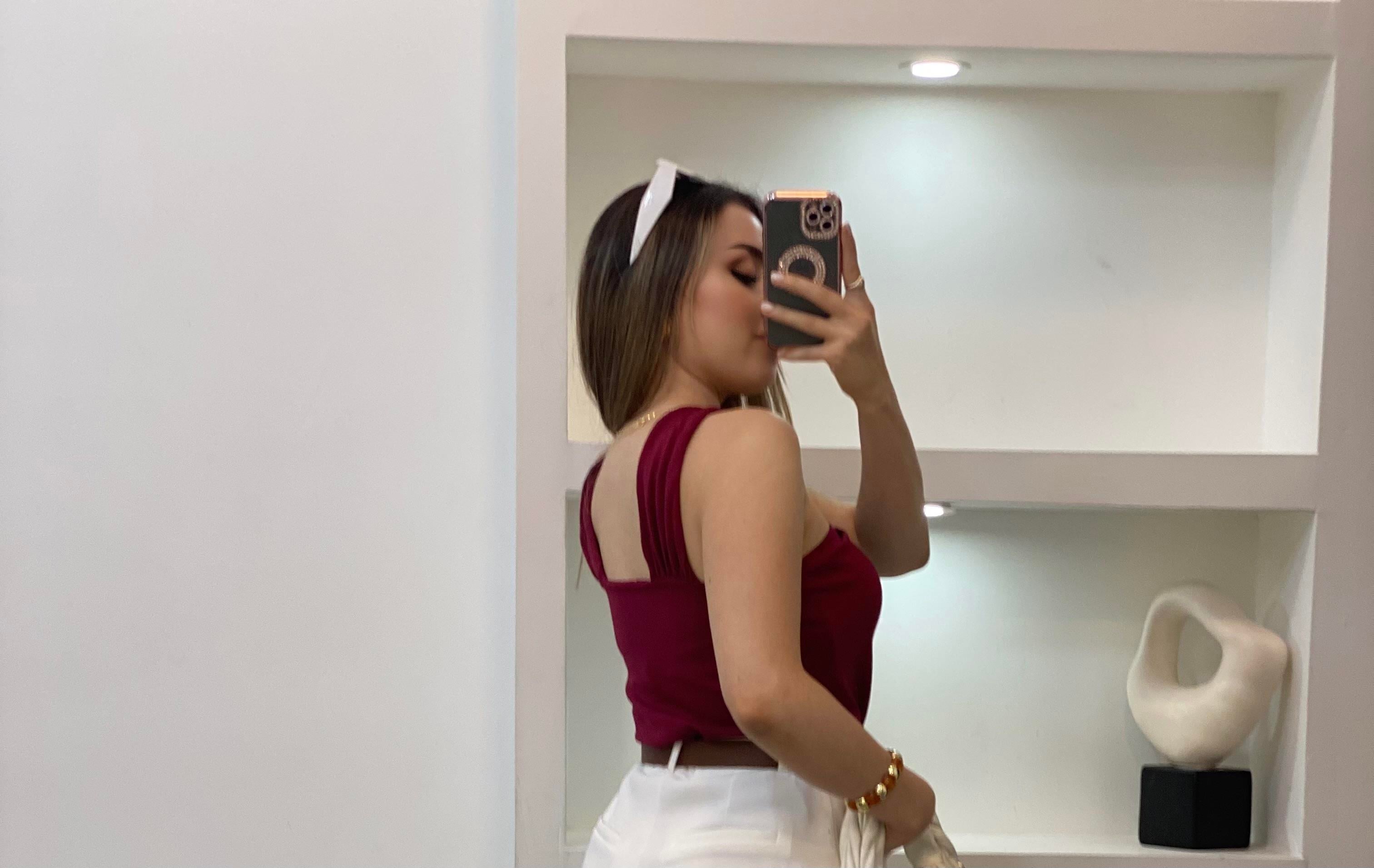Bordo Önü Tokalı Model Triko Bluz