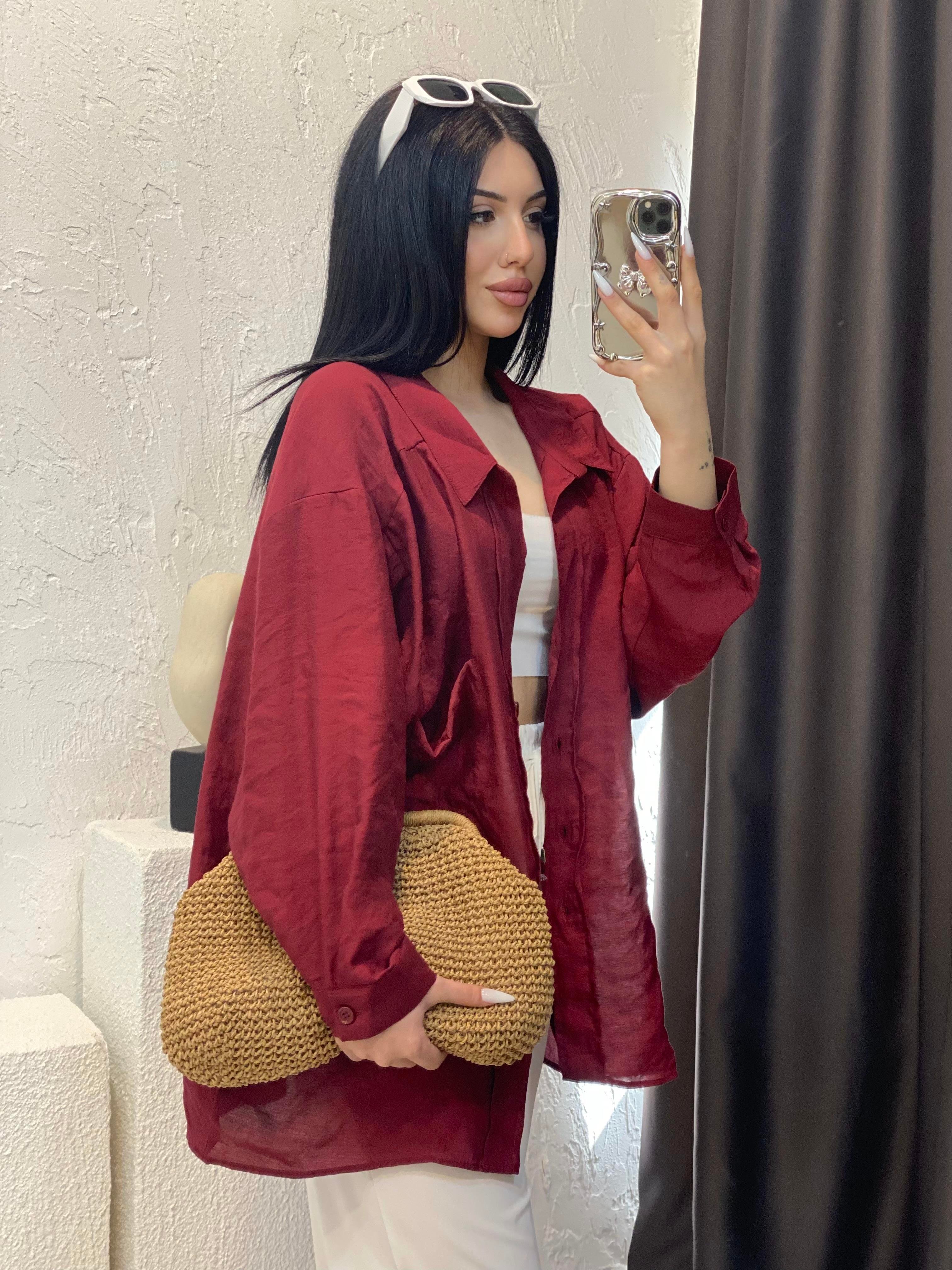 Bordo Perry Marka Oversize Tensel Gömlek 