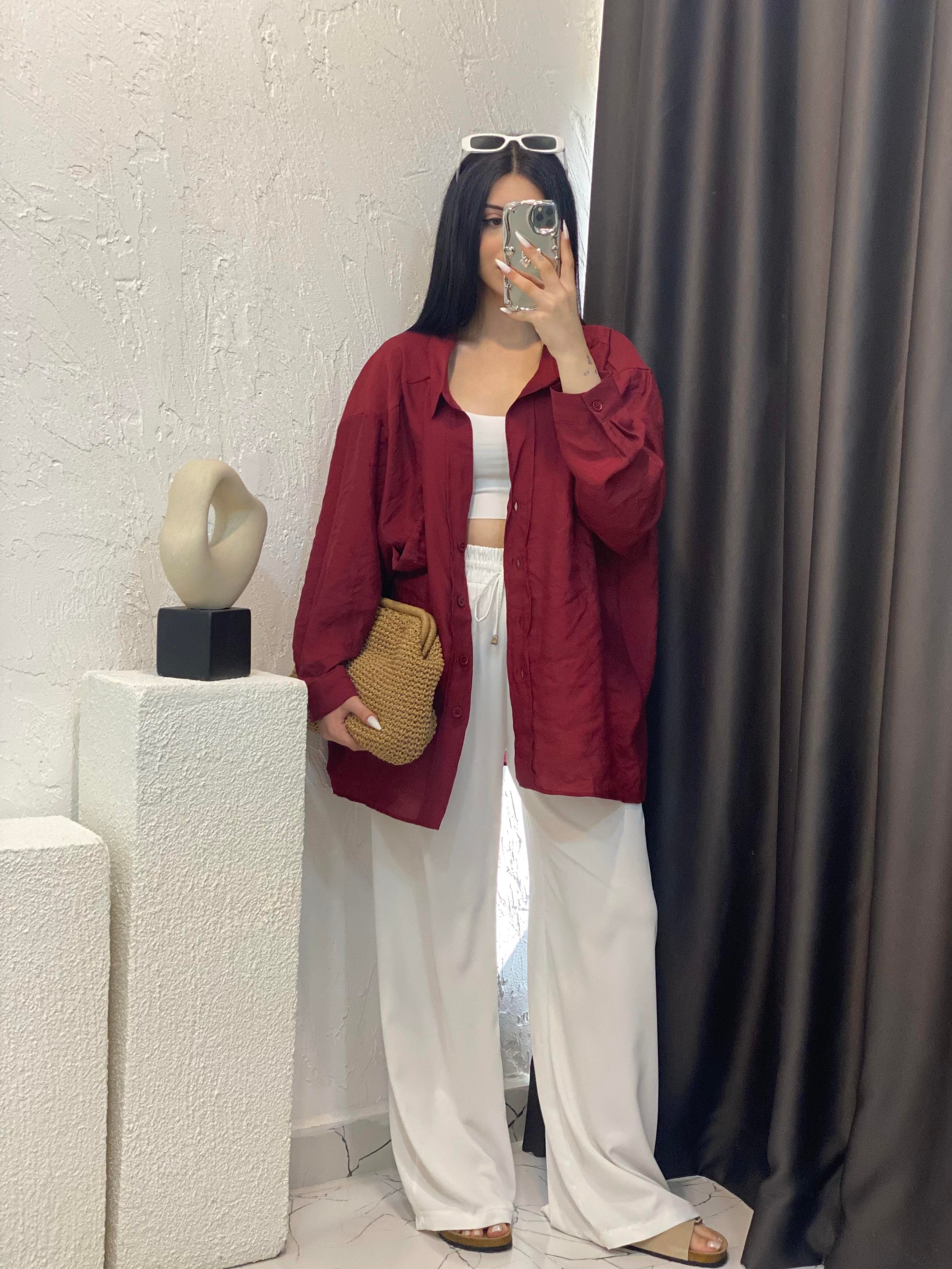 Bordo Perry Marka Oversize Tensel Gömlek 