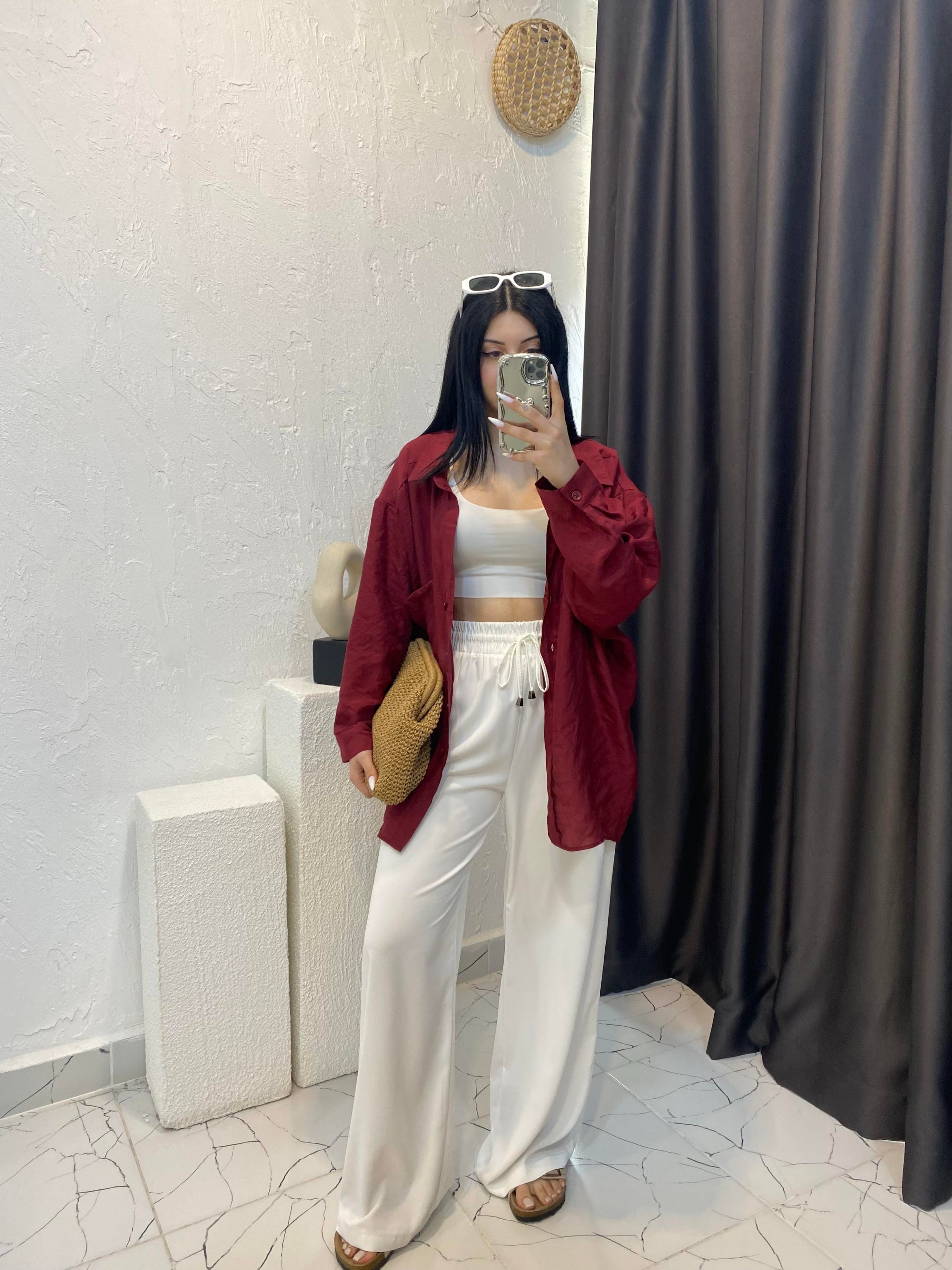 Bordo Perry Marka Oversize Tensel Gömlek 