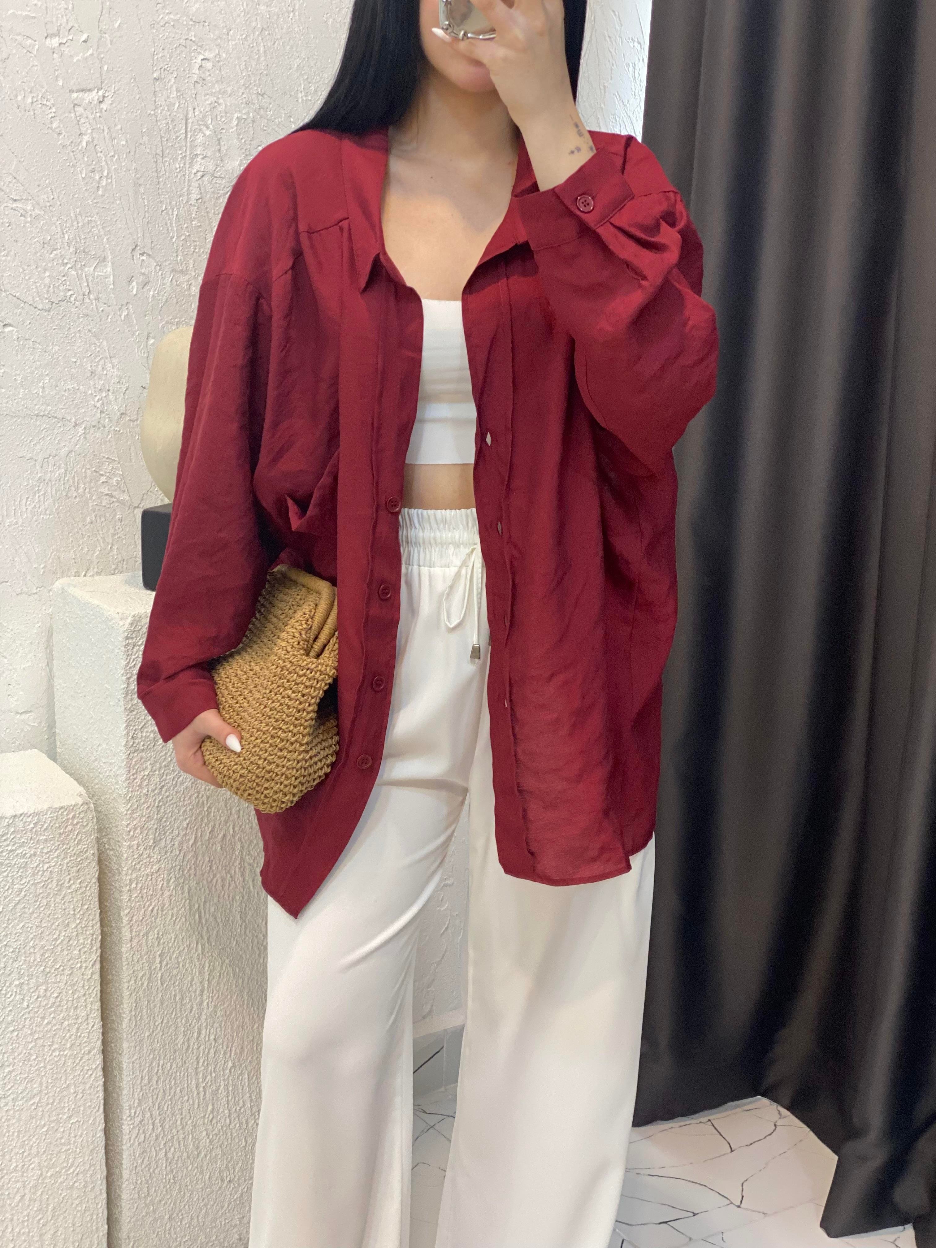 Bordo Perry Marka Oversize Tensel Gömlek 